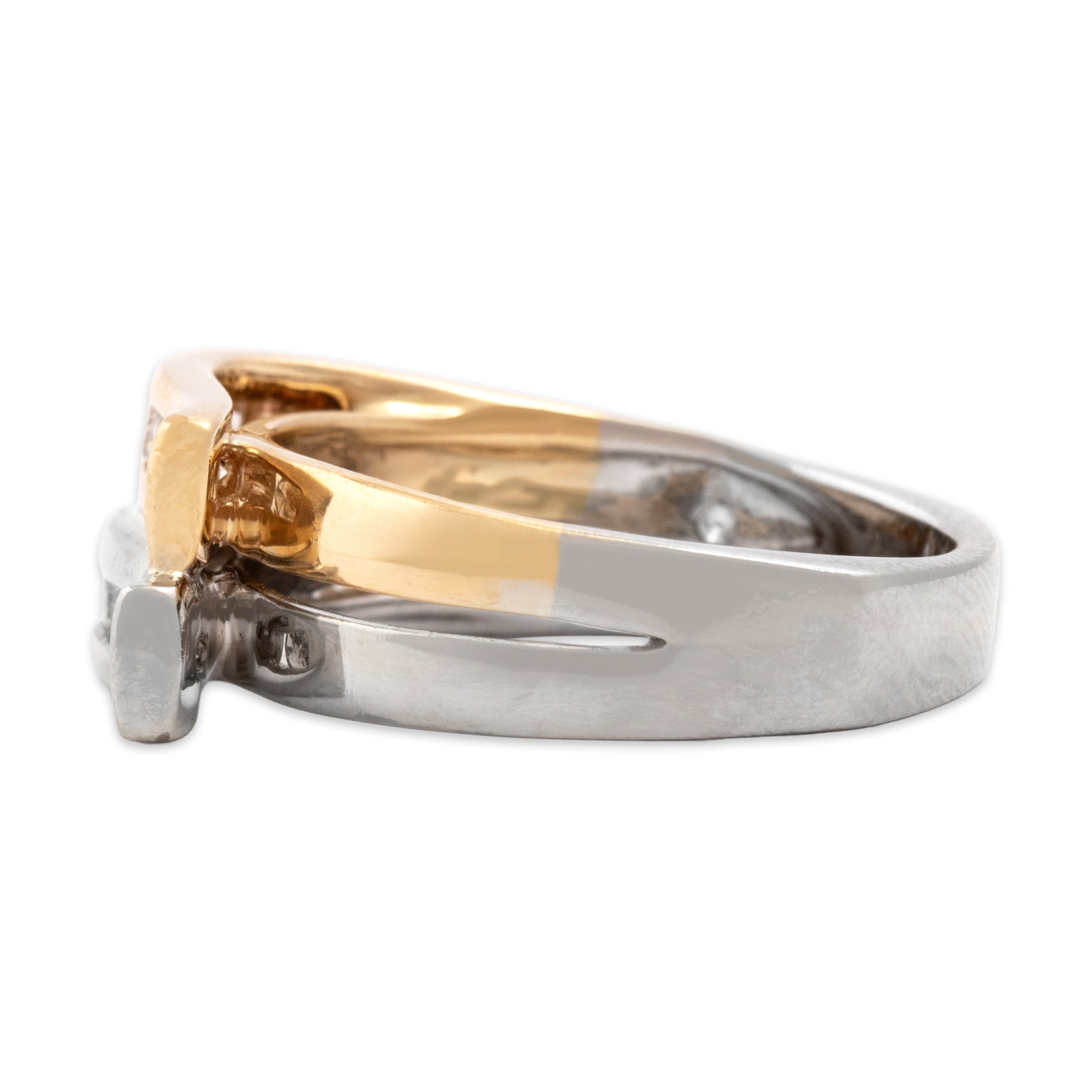Vintage 14k White & Yellow Gold Diamond Sculptural Double Wave Ring - Side view