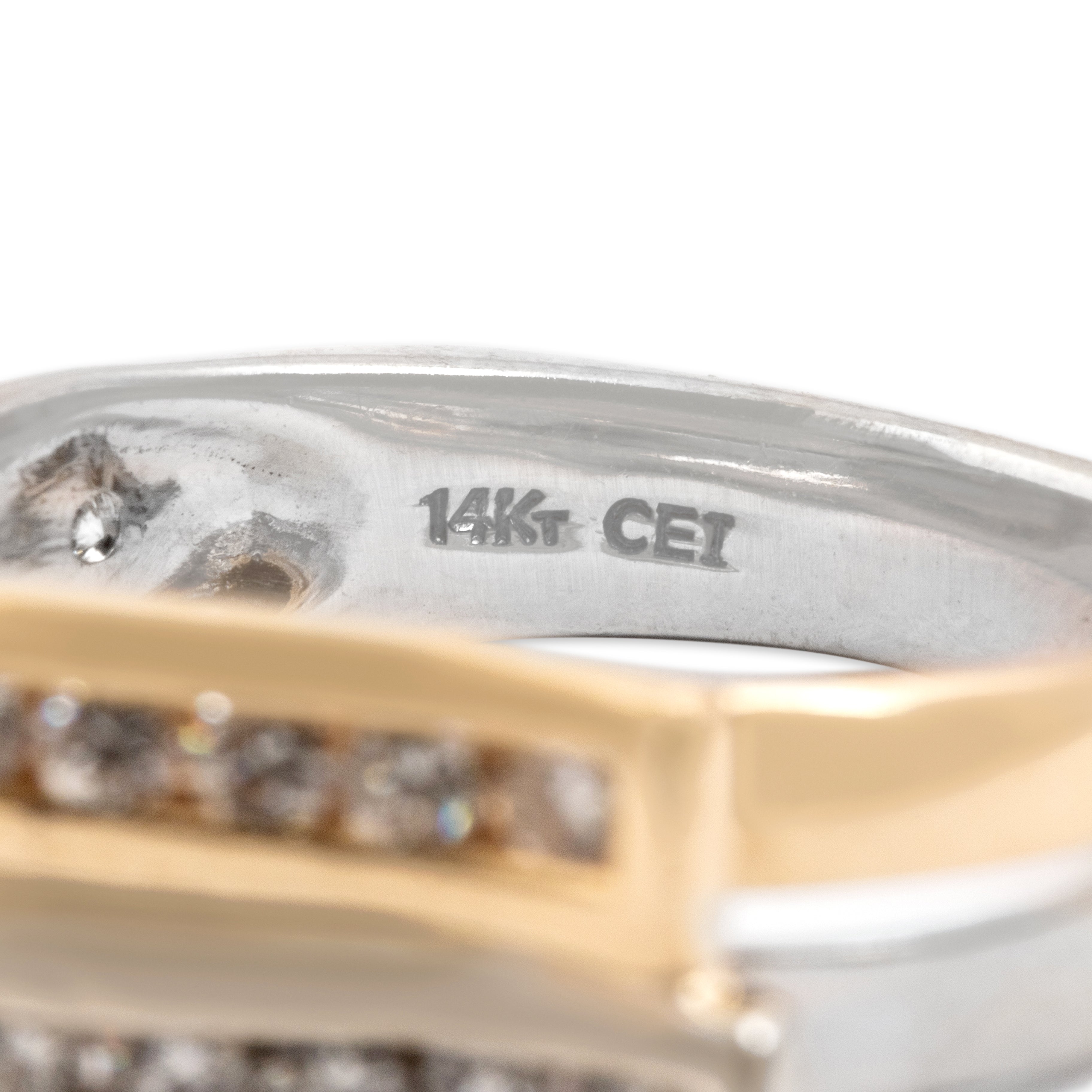 Vintage 14k White & Yellow Gold Diamond Sculptural Double Wave Ring - Hallmark view