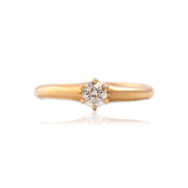 Antique 14k Yellow Gold Old European Diamond Glittering Tall Solitaire Ring 4.25