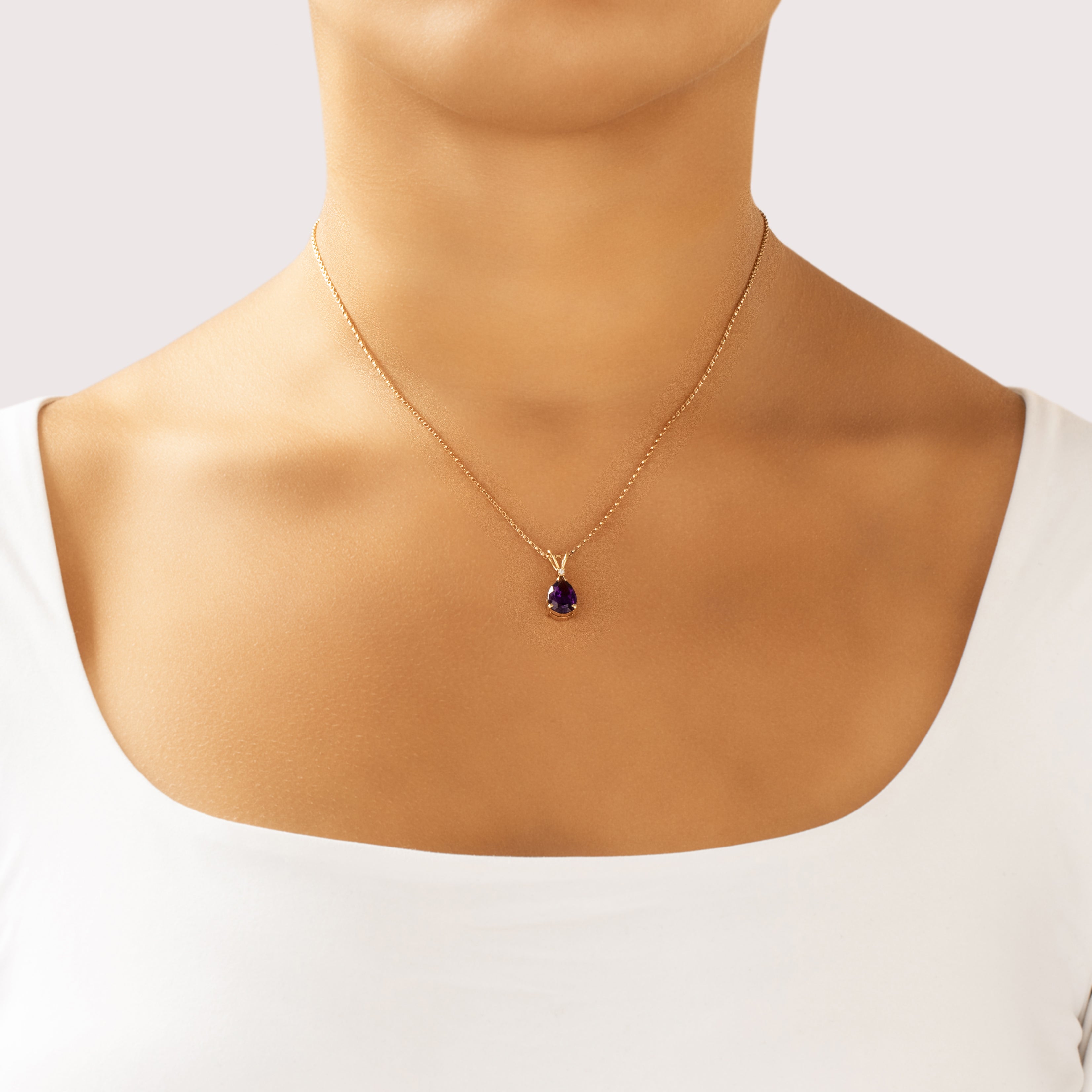 Vintage 14k Yellow Gold 1.85ct Amethyst Diamond Stunning Teardrop Pendant - On model view