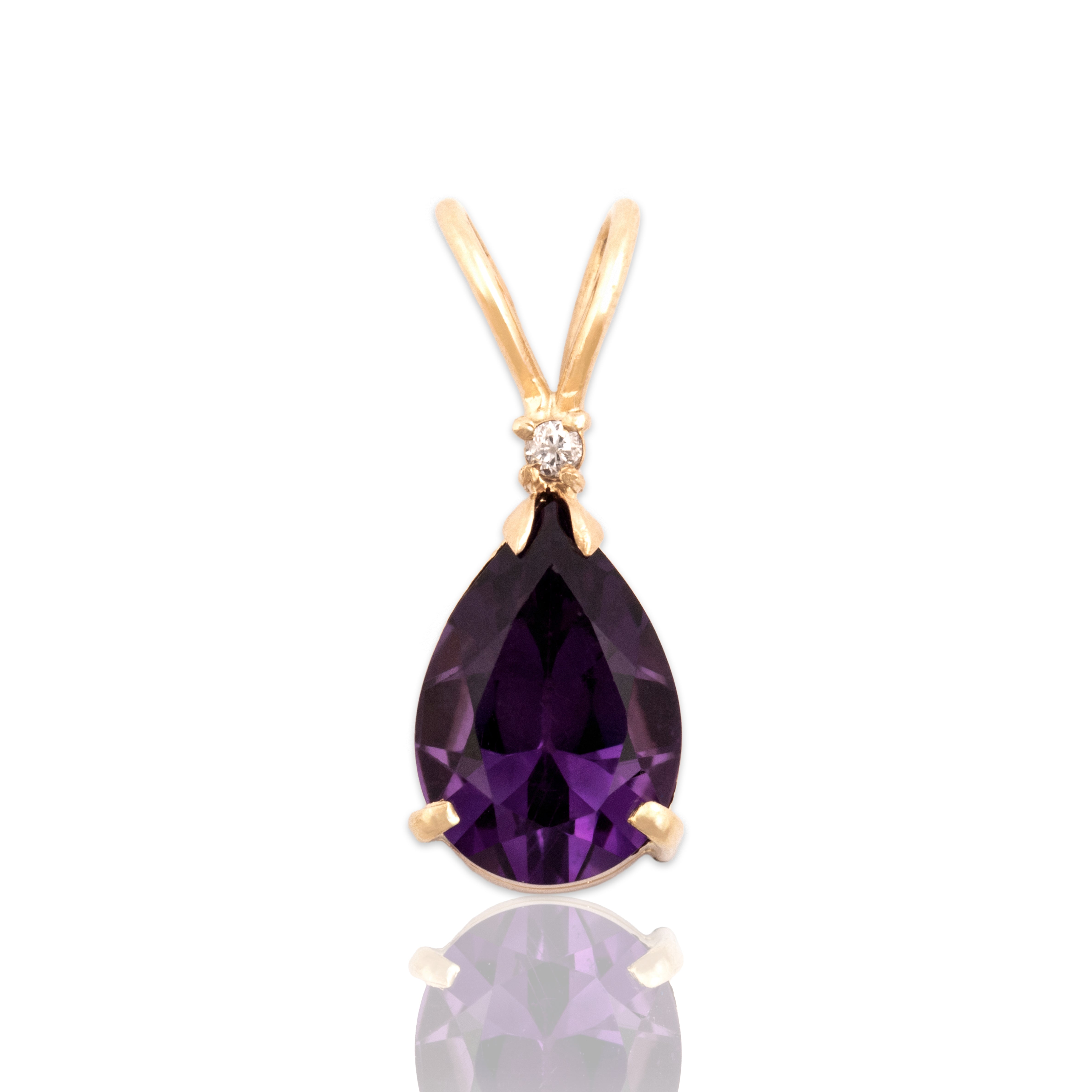 Vintage 14k Yellow Gold 1.85ct Amethyst Diamond Stunning Teardrop Pendant - Close-up view