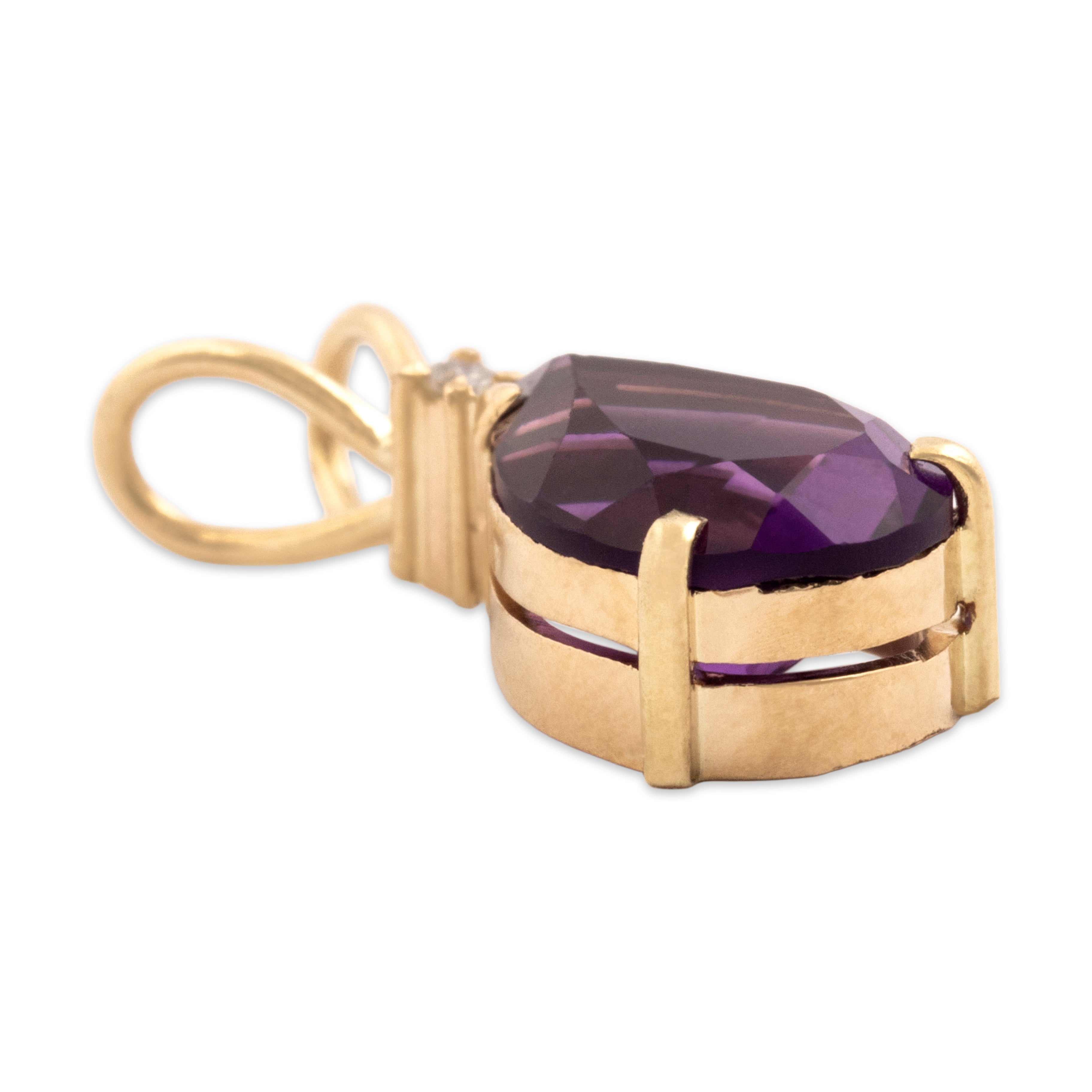 Vintage 14k Yellow Gold 1.85ct Amethyst Diamond Stunning Teardrop Pendant - detail view #1