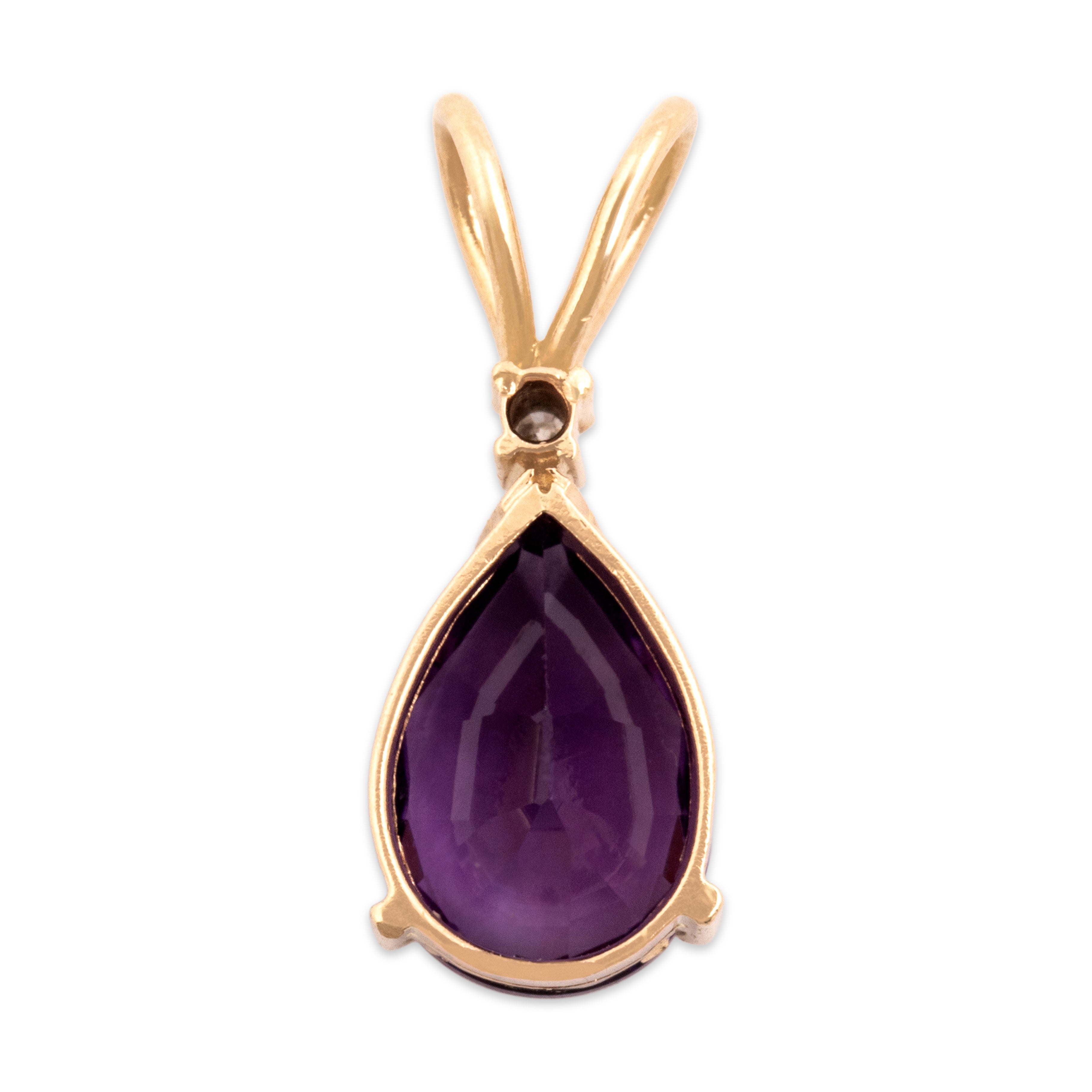 Vintage 14k Yellow Gold 1.85ct Amethyst Diamond Stunning Teardrop Pendant - Back view