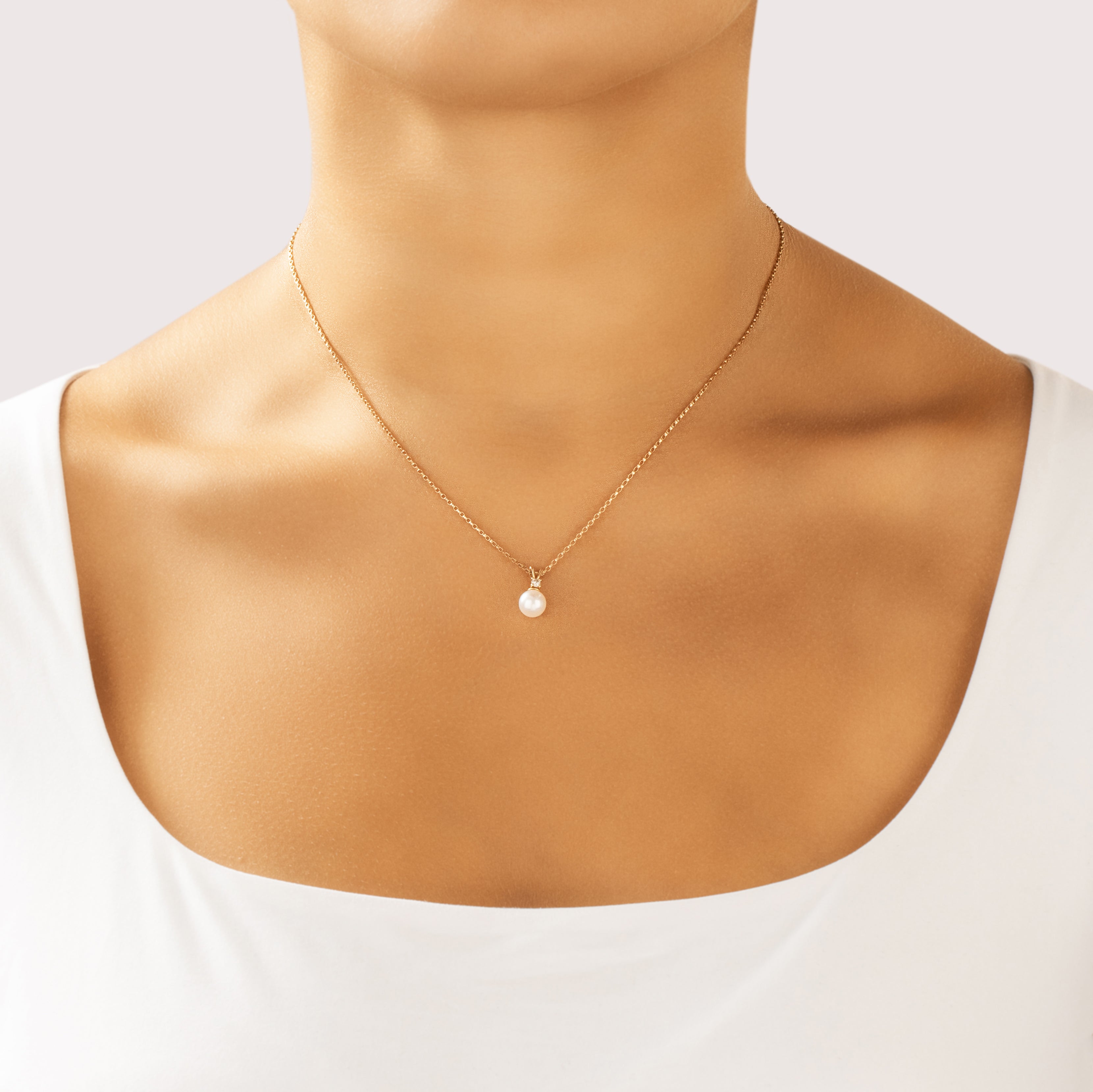 Vintage 14k Yellow Gold Diamond Pearl Lovely Luminous Duo Pendant - On model view