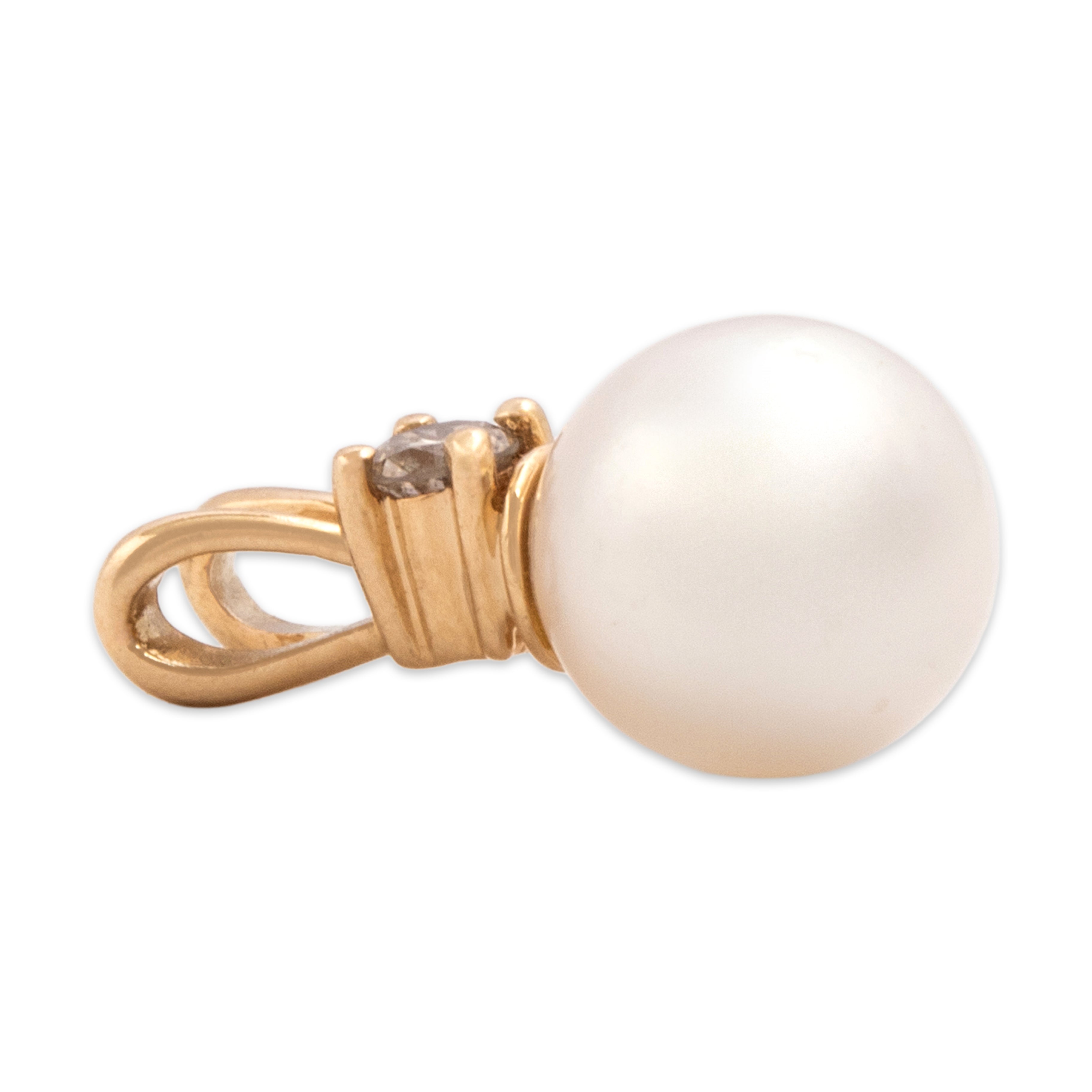Vintage 14k Yellow Gold Diamond Pearl Lovely Luminous Duo Pendant - Side view
