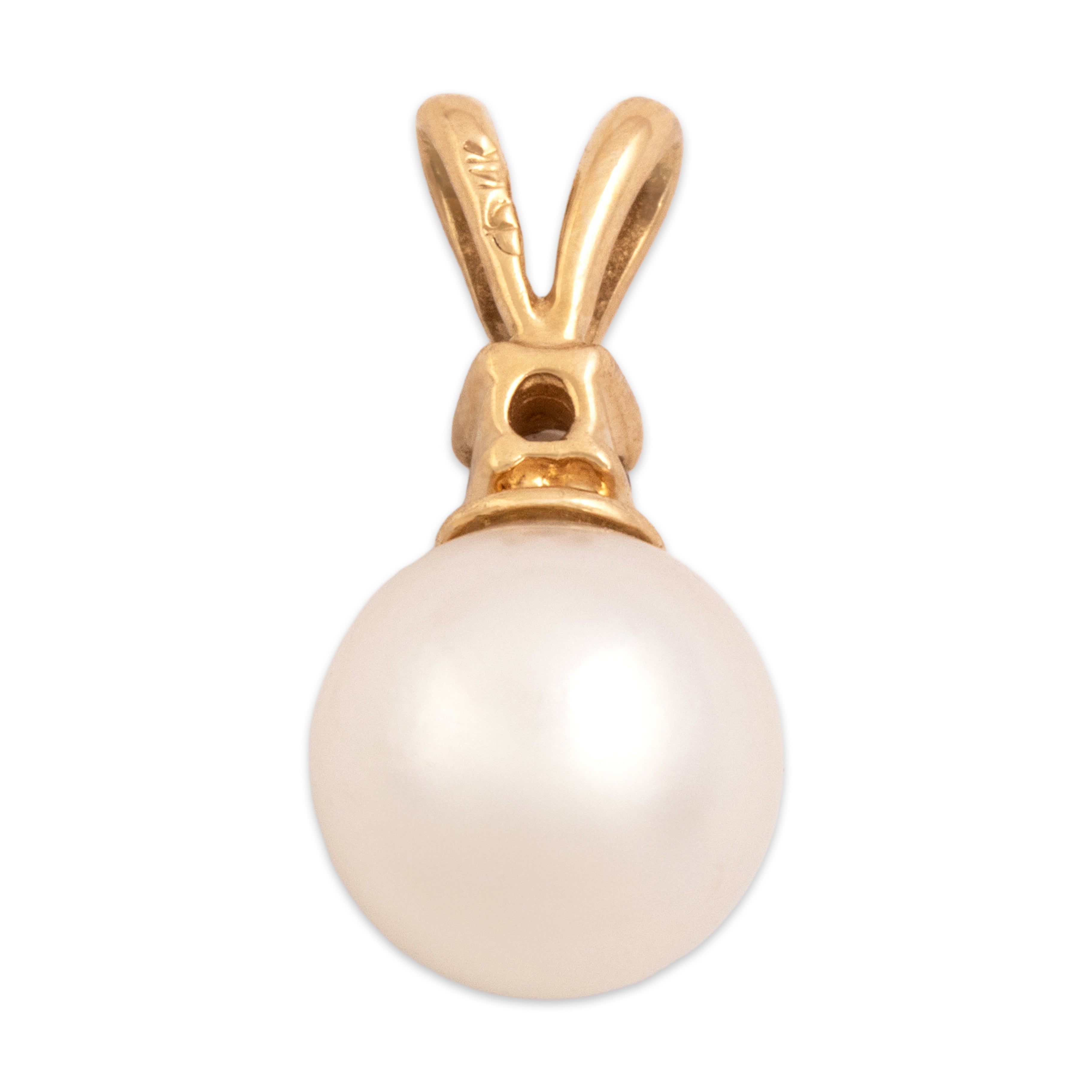 Vintage 14k Yellow Gold Diamond Pearl Lovely Luminous Duo Pendant - Back view
