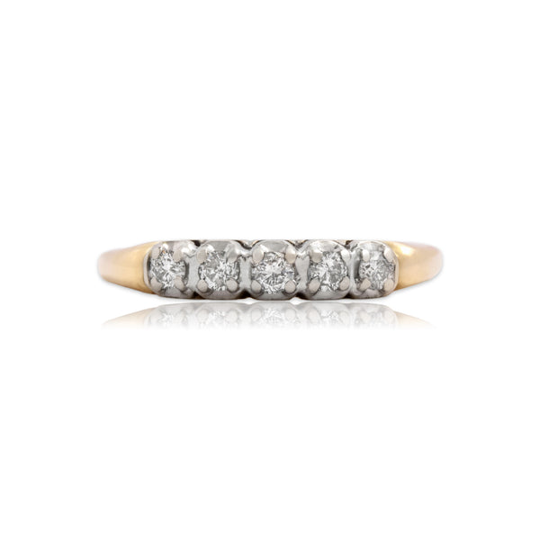 Vintage 14k Yellow & White Gold Diamond Timeless Five-Stone Band Ring 7.00