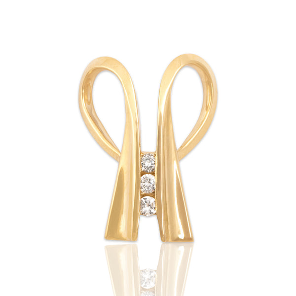 Vintage 14k Yellow Gold Diamond Elegant Abstract Ribbon Slide Pendant