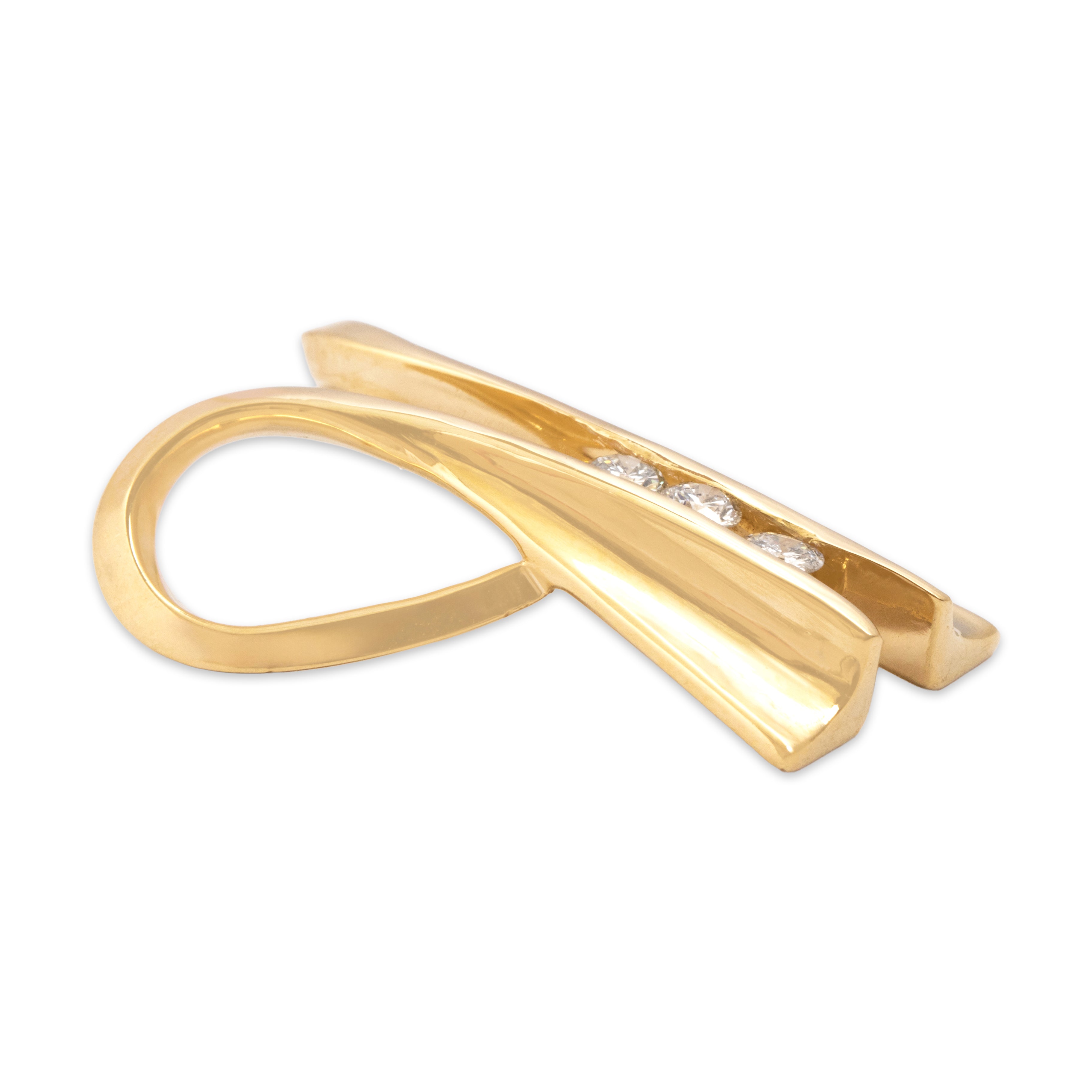 Vintage 14k Yellow Gold Diamond Elegant Abstract Ribbon Slide Pendant - Side view
