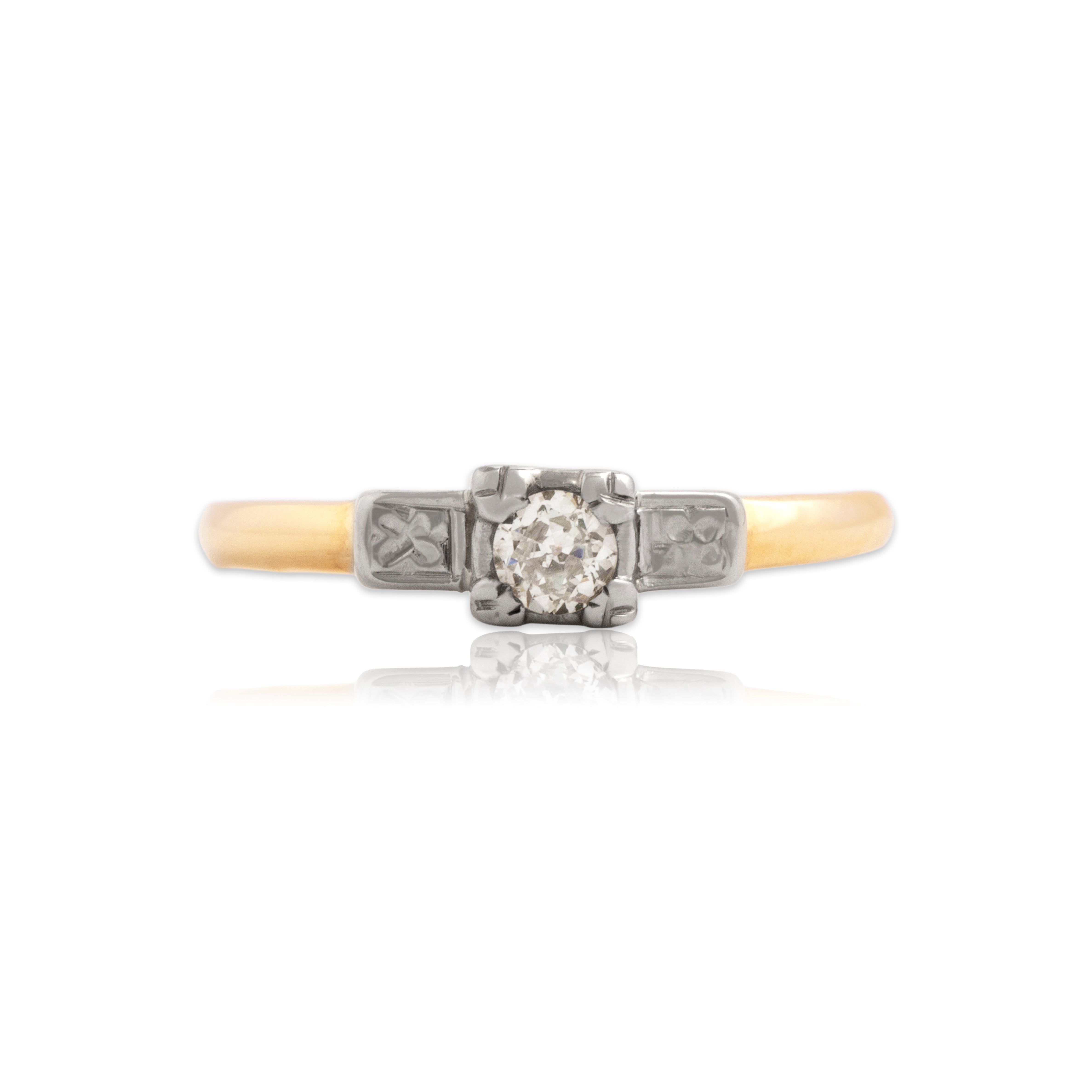 Antique 14k Yellow Gold .12ct Old European Cut Diamond Dainty Solitaire Ring 6.25