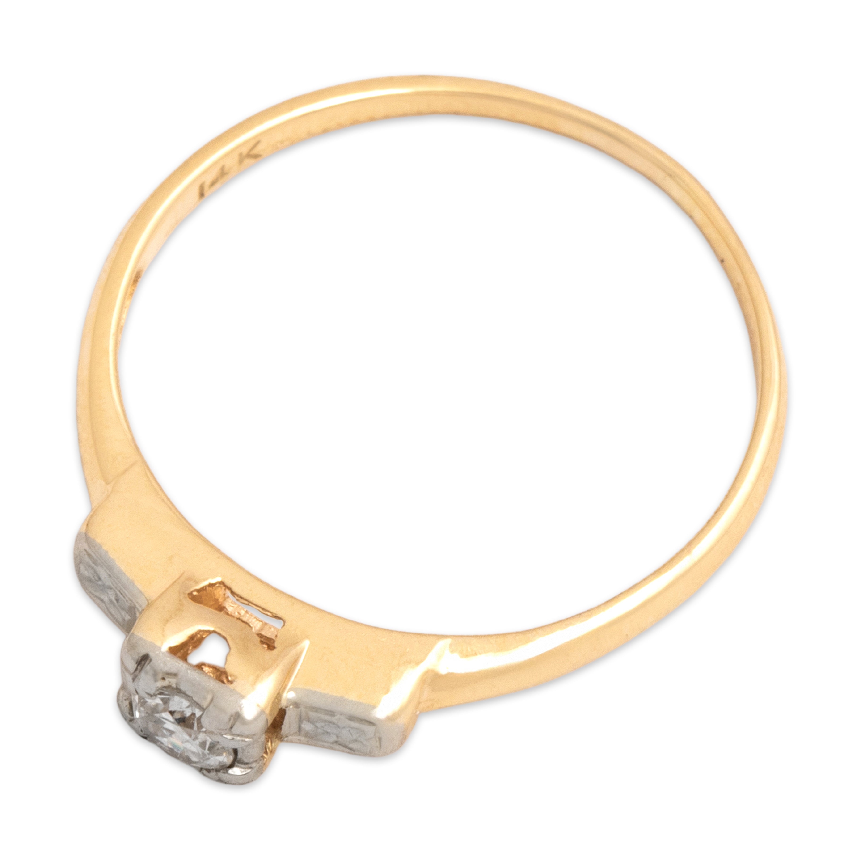 Antique 14k Yellow Gold Old European Cut Diamond Dainty Detailed Solitaire Ring - Overall view