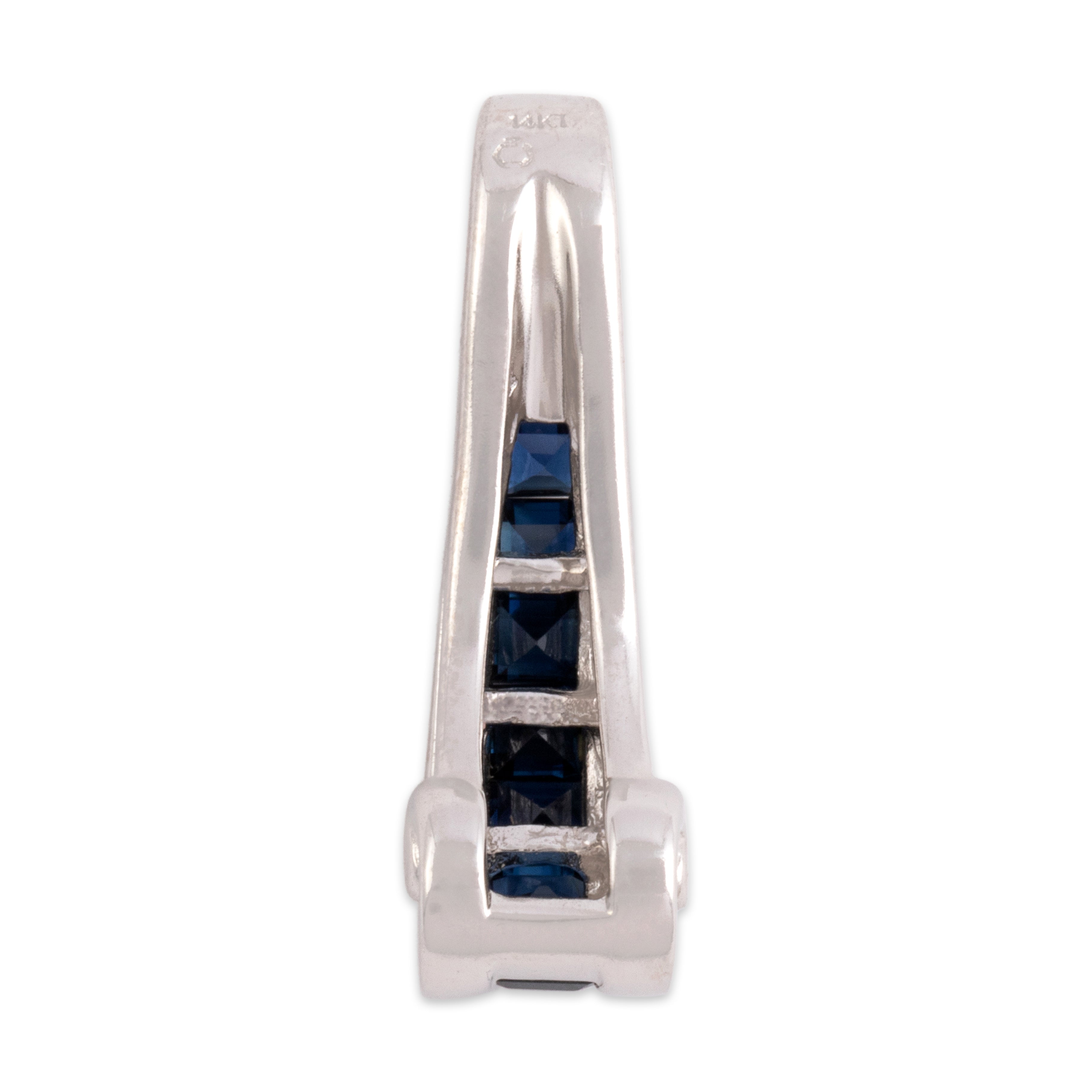 Vintage 14k White Gold .87cttw Blue Sapphire Diamond Fantastic Channel Scroll Slide Pendant - Back view