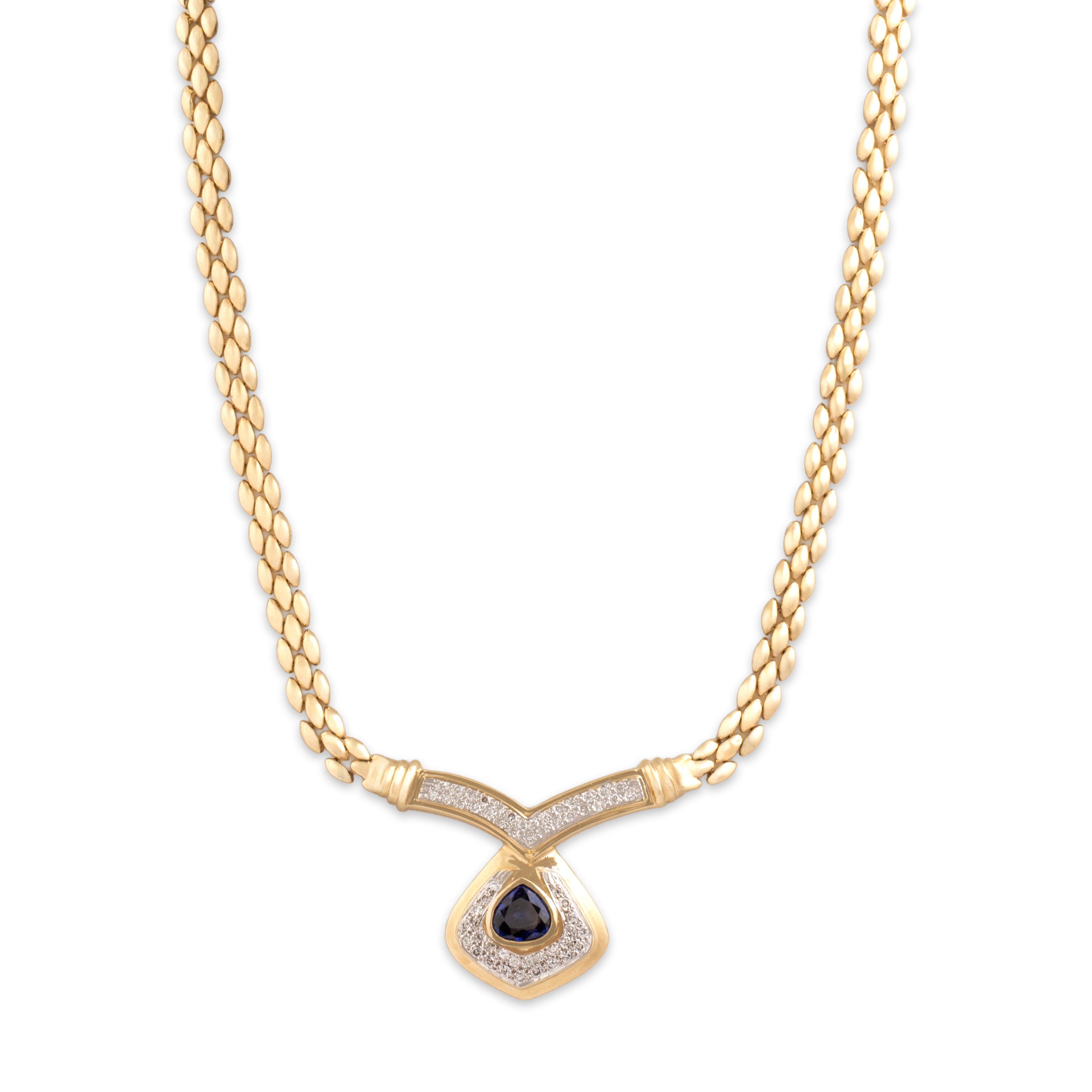 Vintage 14k Yellow Gold 1.72ct Blue Sapphire .81cttw Diamond Regal Necklace - detail view #1
