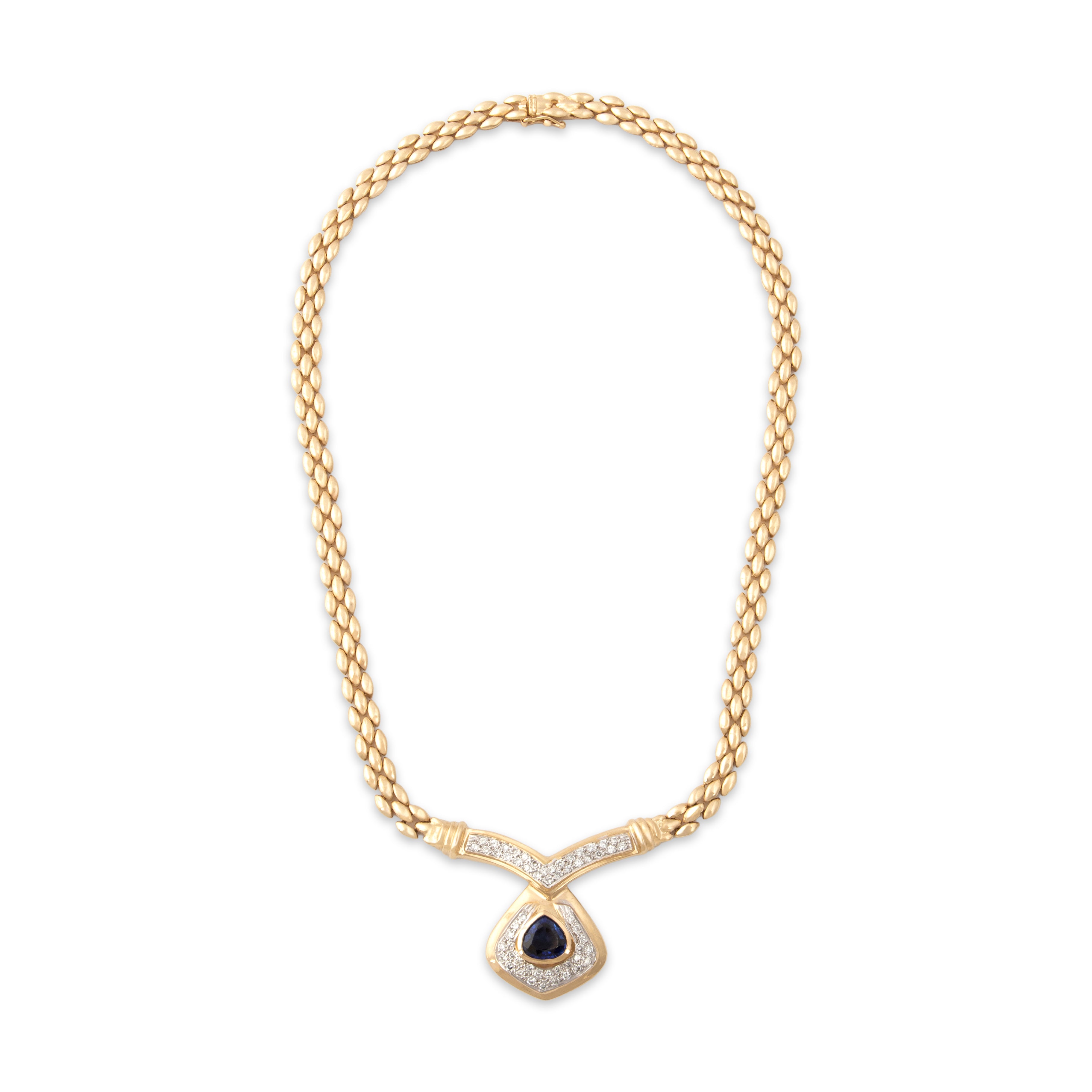 Vintage 14k Yellow Gold 1.72ct Blue Sapphire .81cttw Diamond Regal Necklace - Overall view