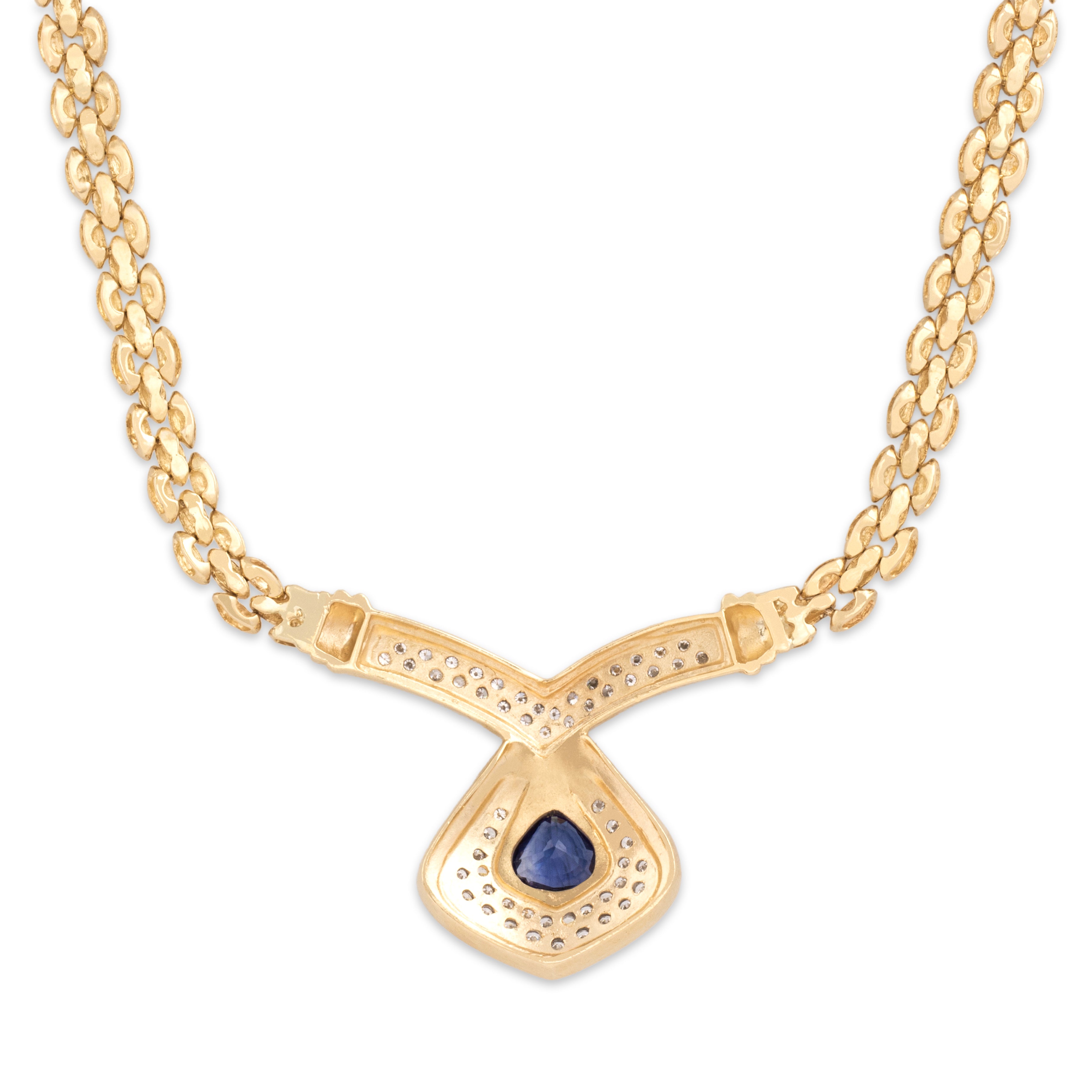 Vintage 14k Yellow Gold 1.72ct Blue Sapphire .81cttw Diamond Regal Necklace - Back view