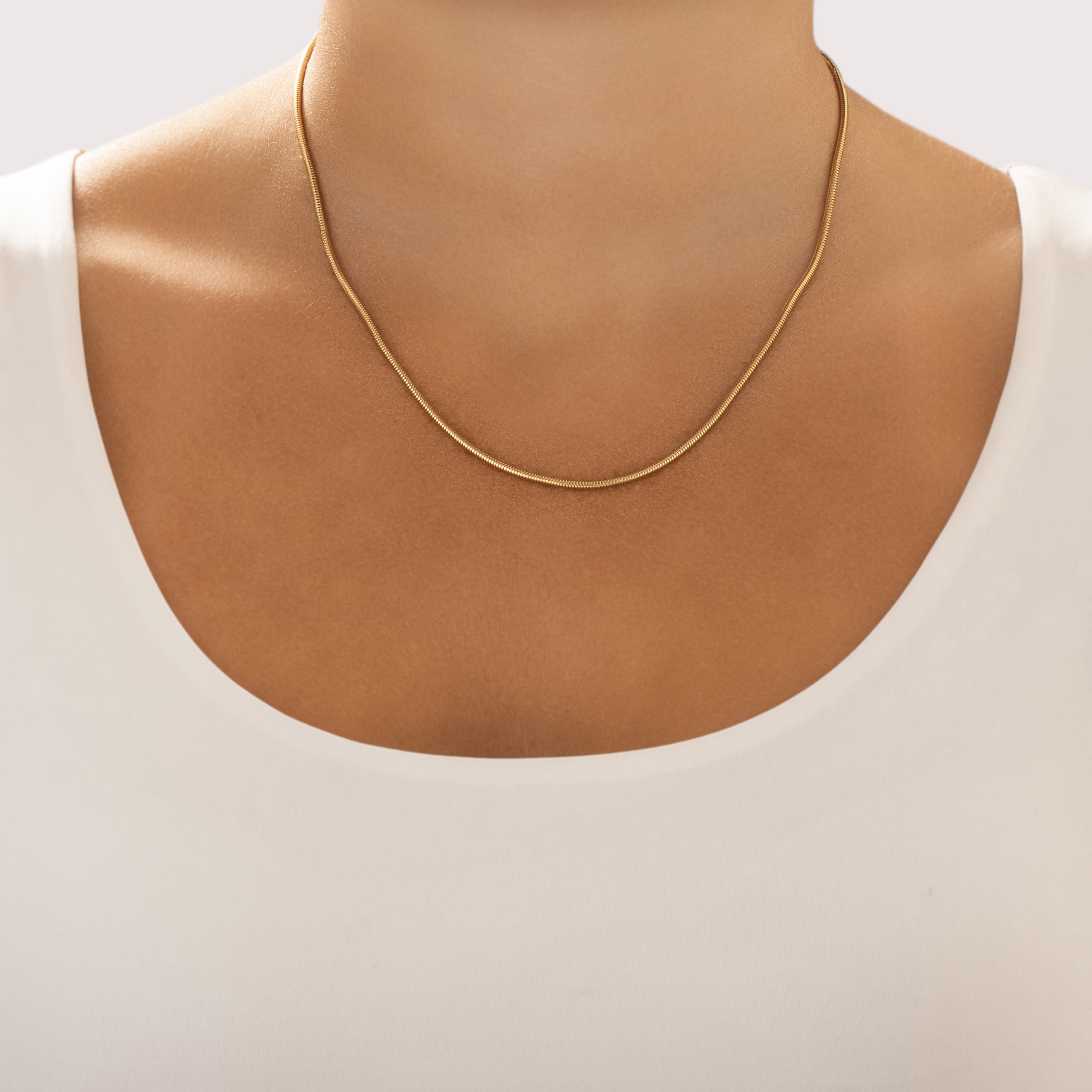 Vintage 18k Yellow Gold 1.9mm Sleek Tubular Snake Chain - On model view
