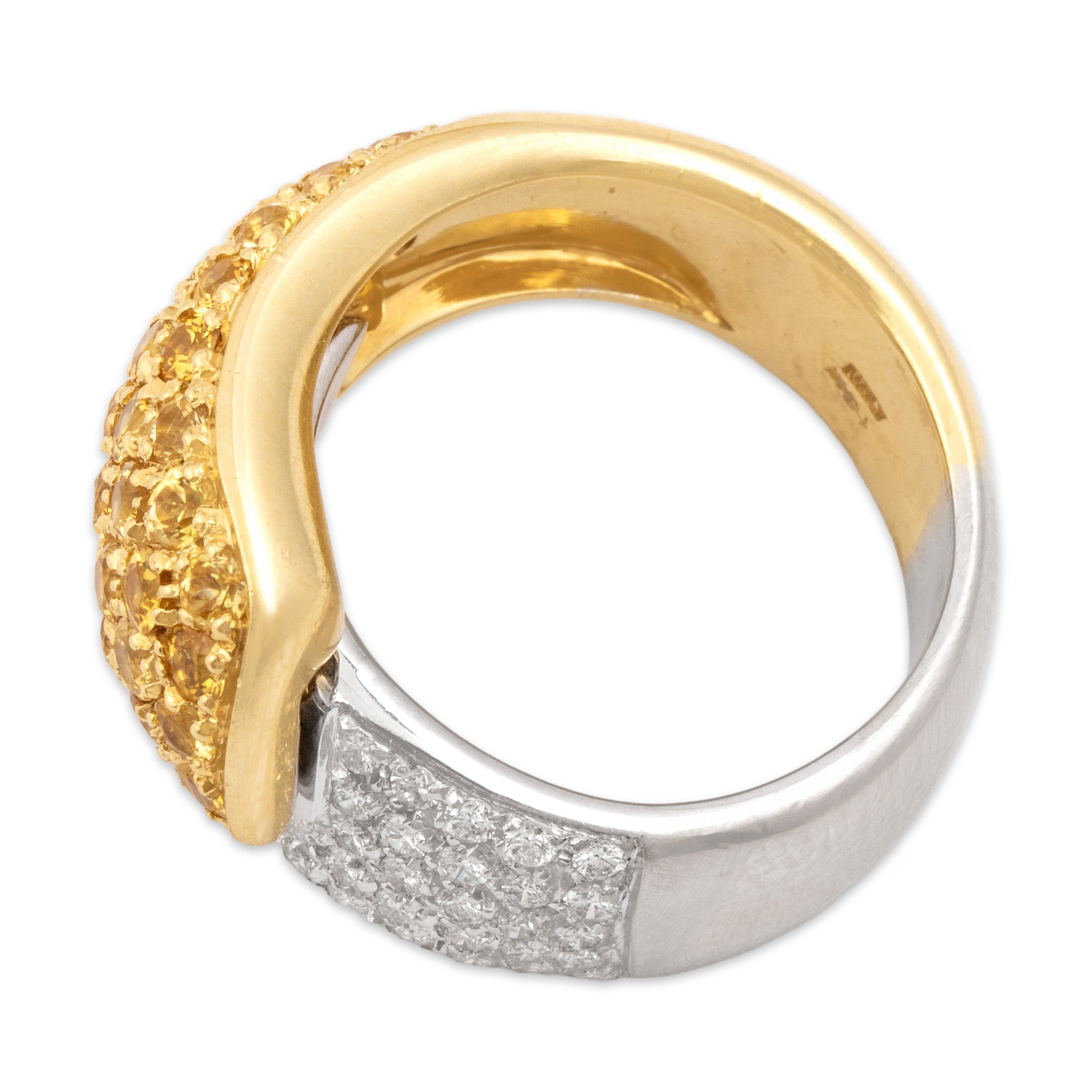 Vintage Italian Heavy 18k Yellow & White Gold 1.45cttw Yellow Sapphire Diamond Ring - Overall view