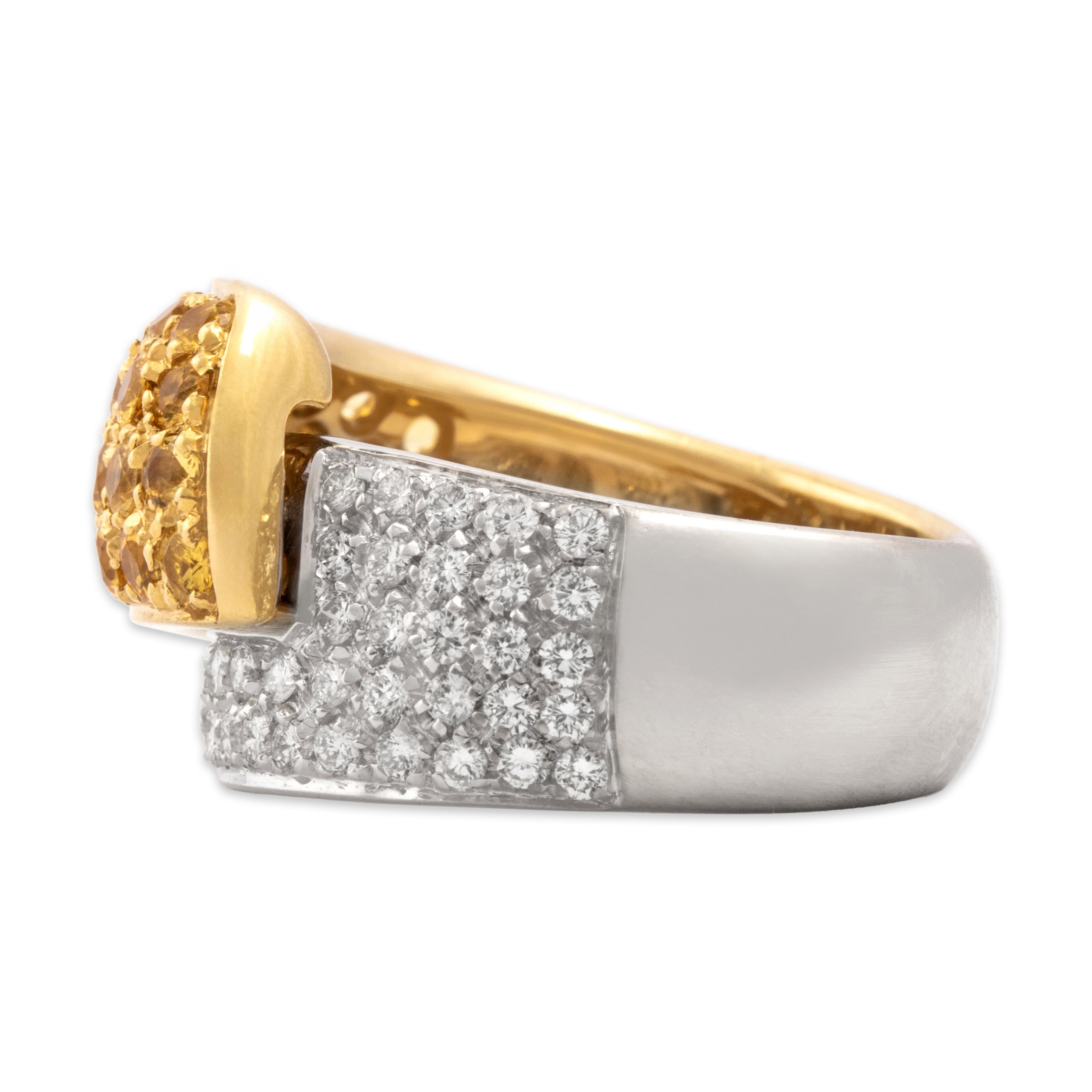 Vintage Italian Heavy 18k Yellow & White Gold 1.45cttw Yellow Sapphire Diamond Ring - Side view