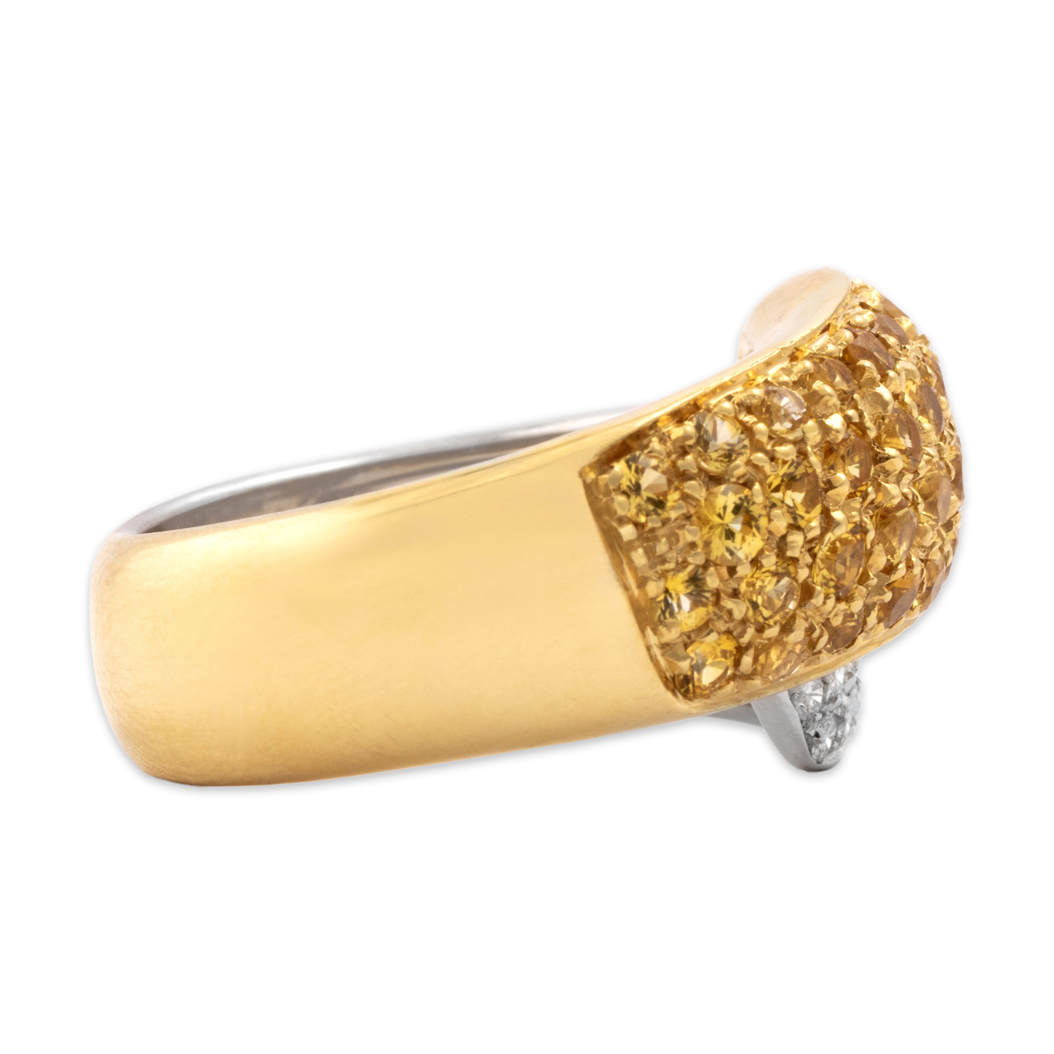 Vintage Italian Heavy 18k Yellow & White Gold 1.45cttw Yellow Sapphire Diamond Ring - Side view