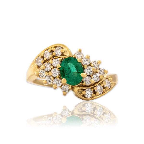 Vintage 18k Yellow Gold .58ct Emerald Diamond Fantastic Sparkling Ring 7.25