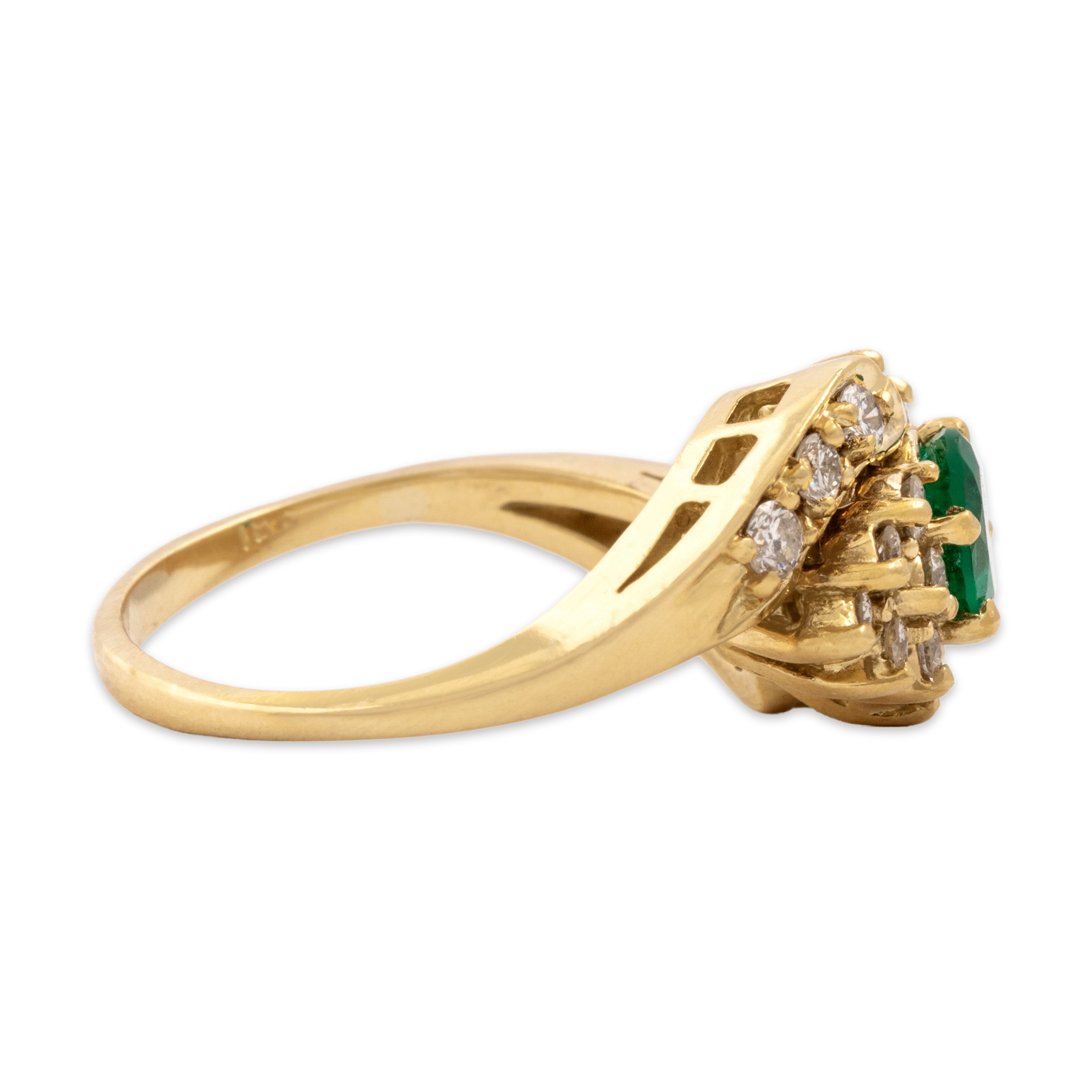 Vintage 18k Yellow Gold .58ct Emerald Diamond Fantastic Sparkling Ring - Side view