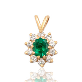 Vintage 14k Yellow Gold .76ct Emerald Diamond Vibrant Mesmerizing Halo Pendant