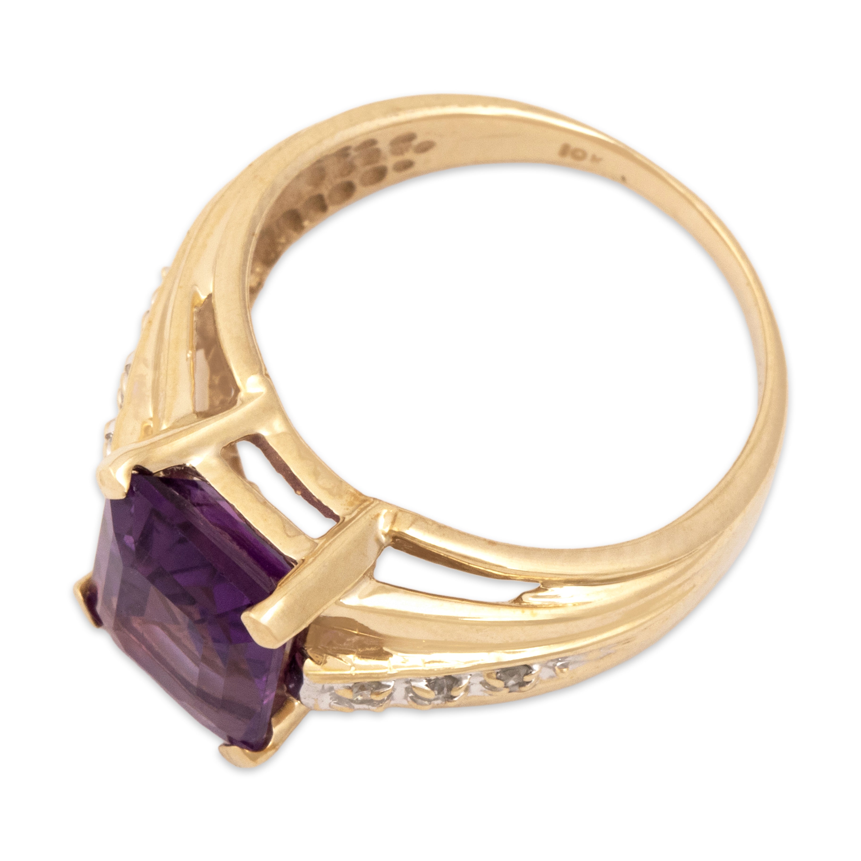 Vintage 10k Yellow Gold 2.02ct Amethyst Diamond Striking Bold Shoulder Ring - Overall view