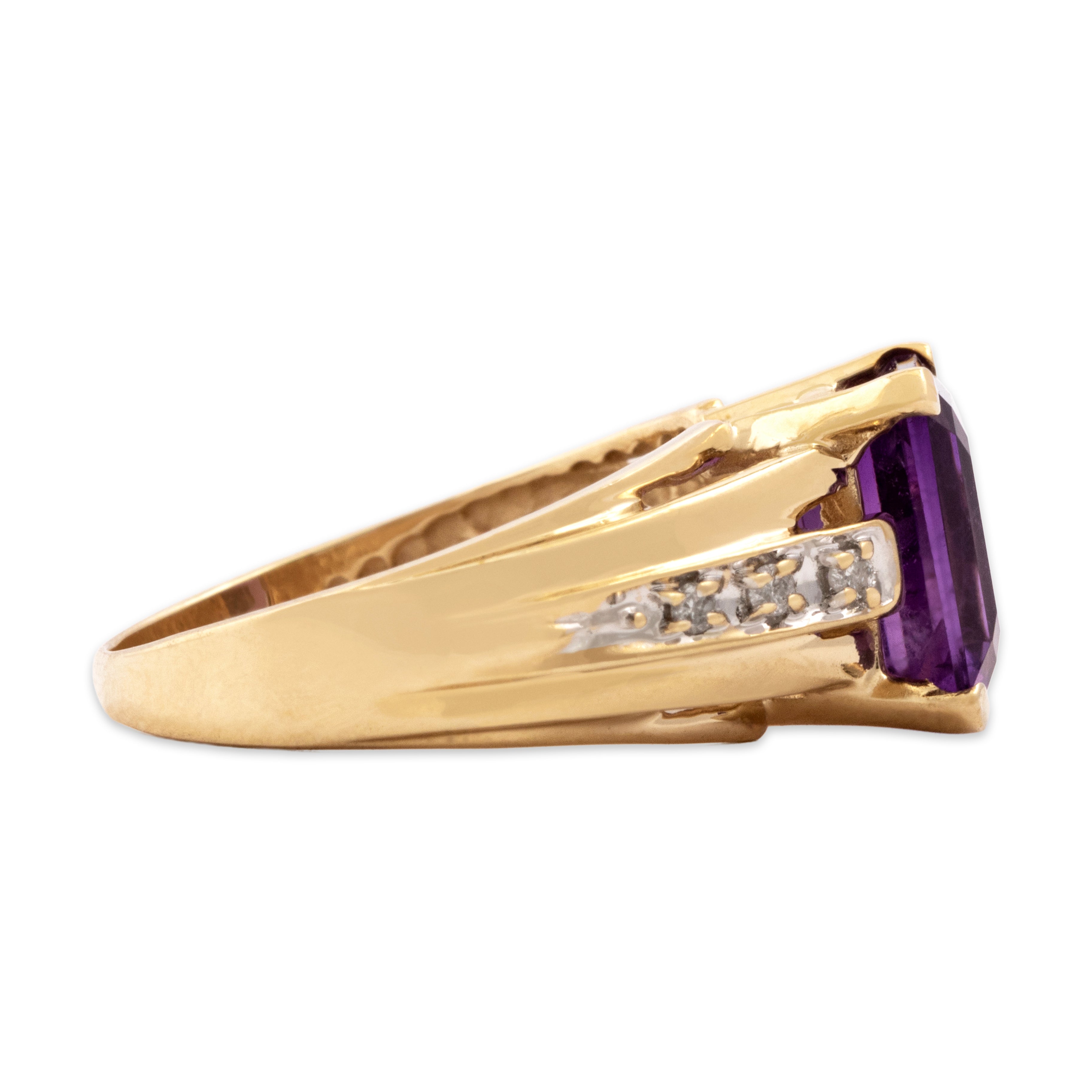 Vintage 10k Yellow Gold 2.02ct Amethyst Diamond Striking Bold Shoulder Ring - Side view