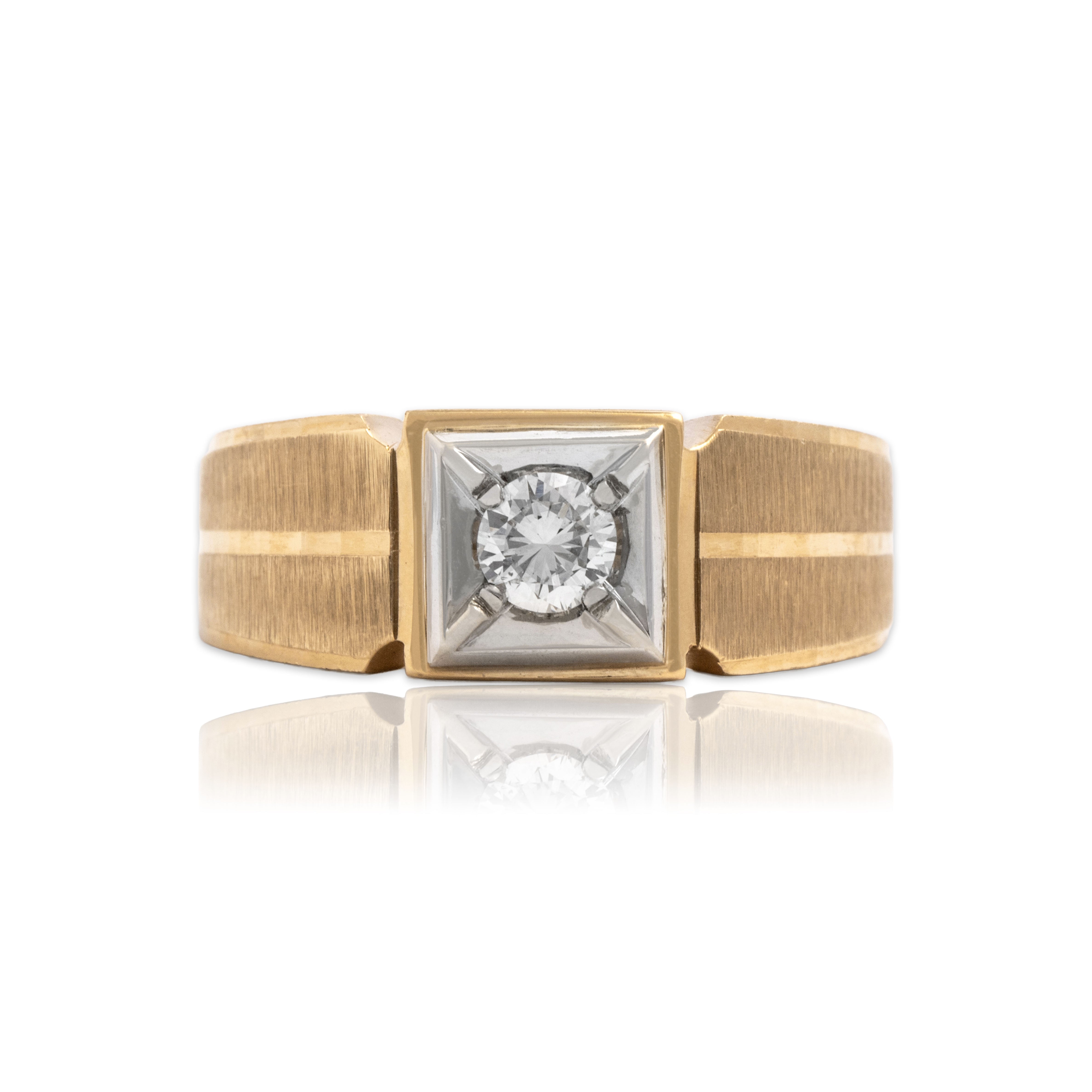 Vintage 10k Yellow & White Gold .25ct Diamond Square-Set Solitare Ring 8.75