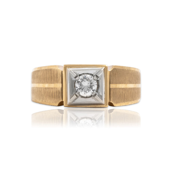 Vintage 10k Yellow & White Gold .25ct Diamond Square-Set Solitare Ring 8.75