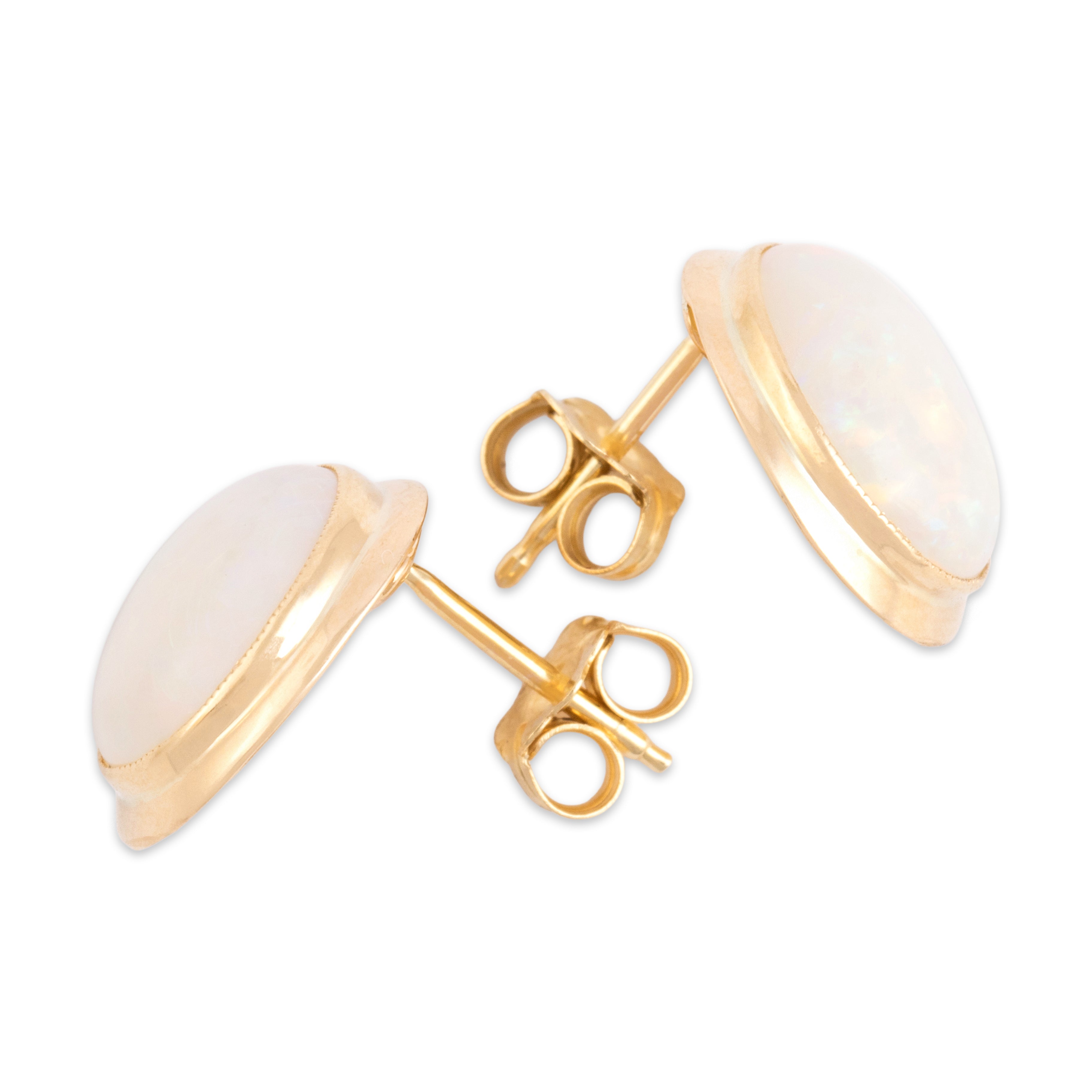 Vintage 10k Yellow Gold 2.92cttw Opal Iridescent Cabochon Stud Earrings - Side view