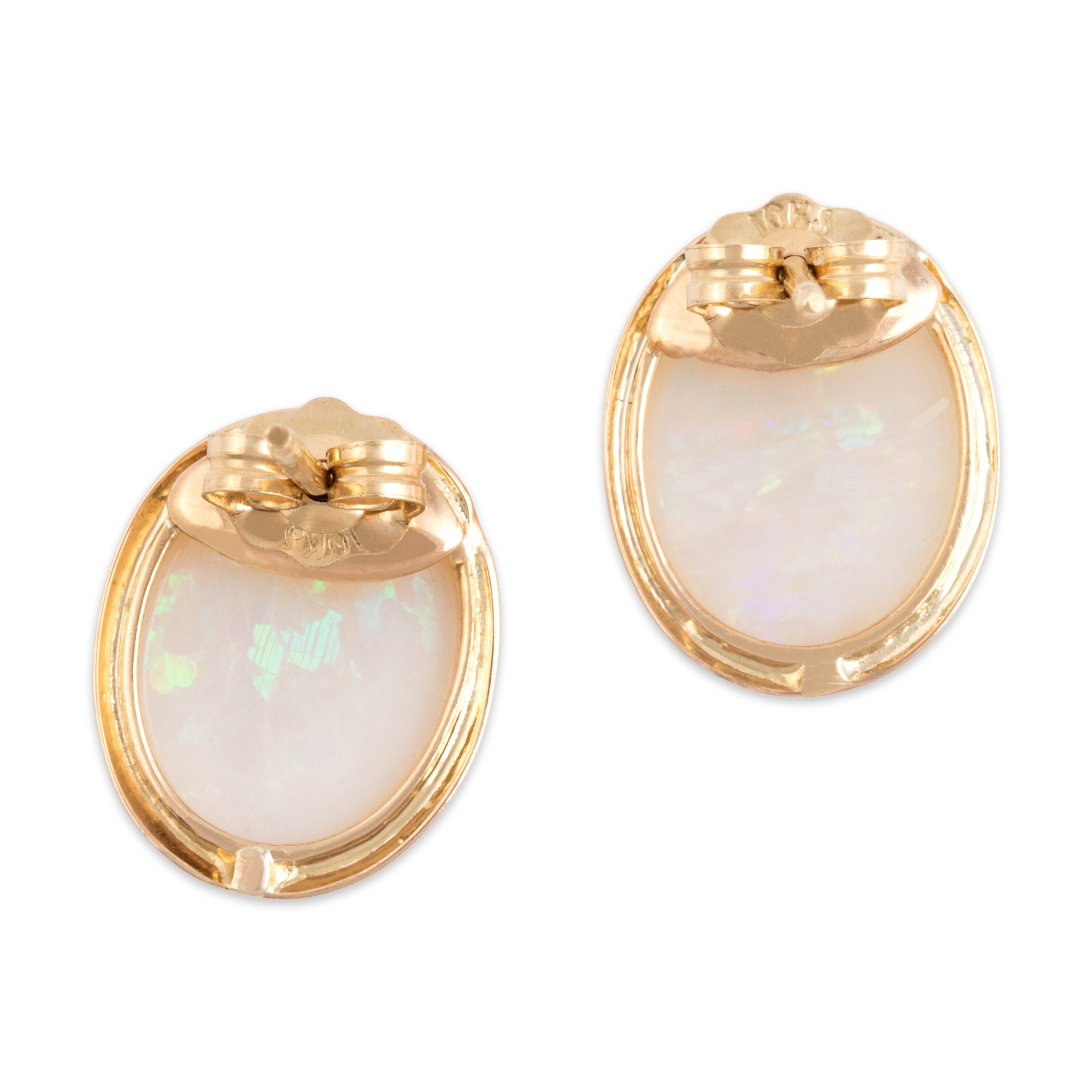 Vintage 10k Yellow Gold 2.92cttw Opal Iridescent Cabochon Stud Earrings - Back view