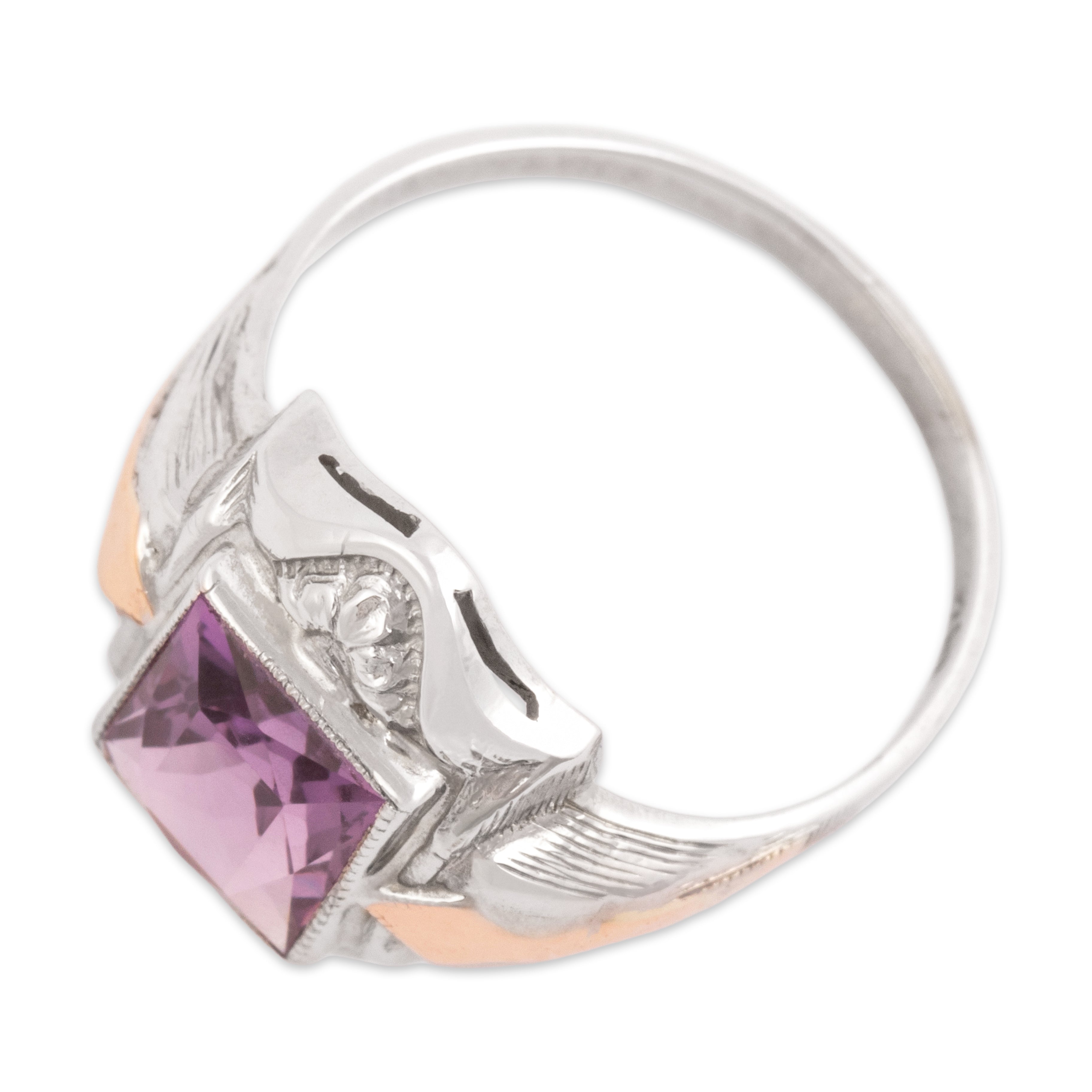 Antique Art Deco 10k White & Rose Gold 2.0ct Purple Synthetic Sapphire Ring 5.50