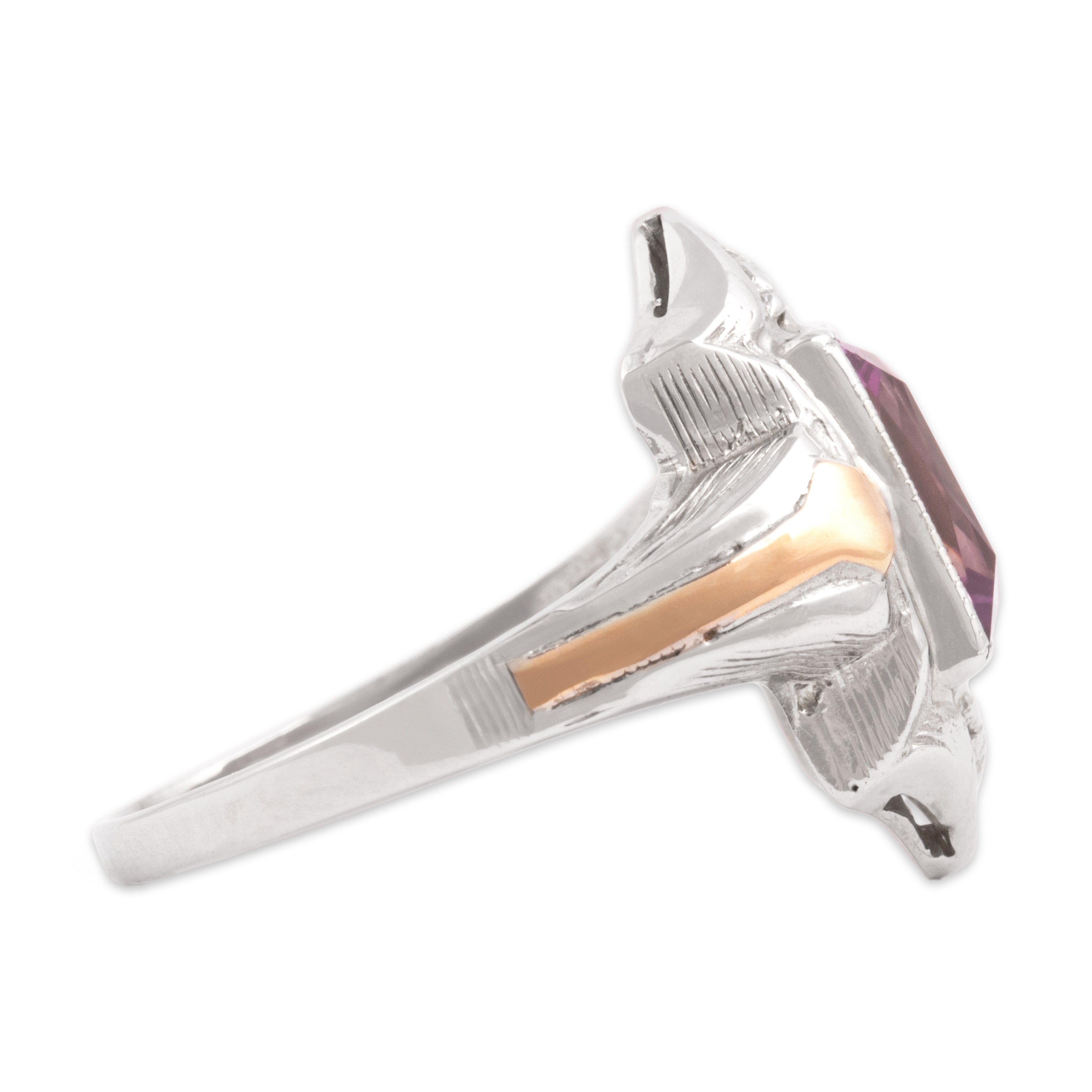 Antique Art Deco 10k White & Rose Gold 2.0ct Purple Synthetic Sapphire Ring 5.50