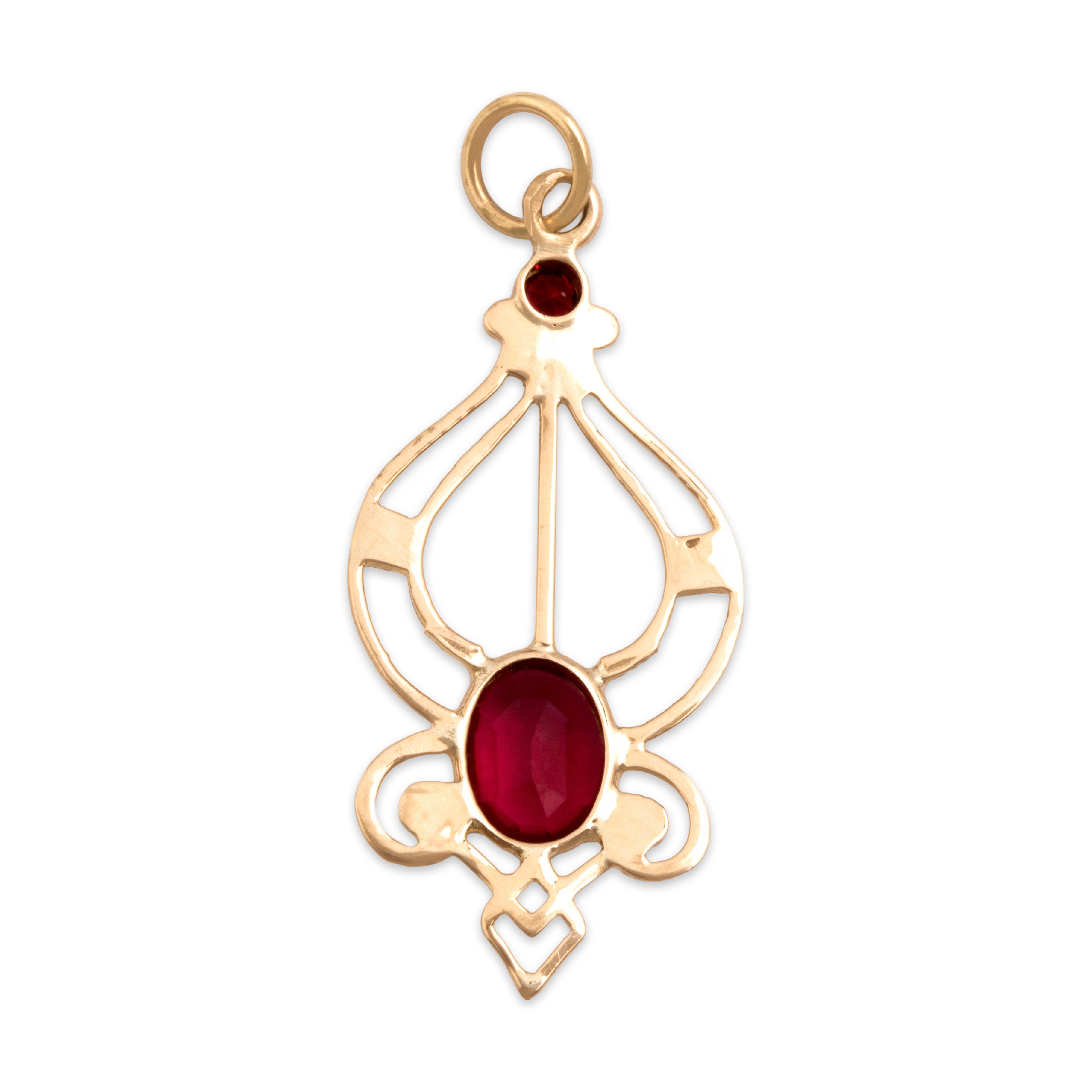 Antique 10k Yellow Gold Pink Glass Pearl Open Cabochon Flourish Pendant - Back view
