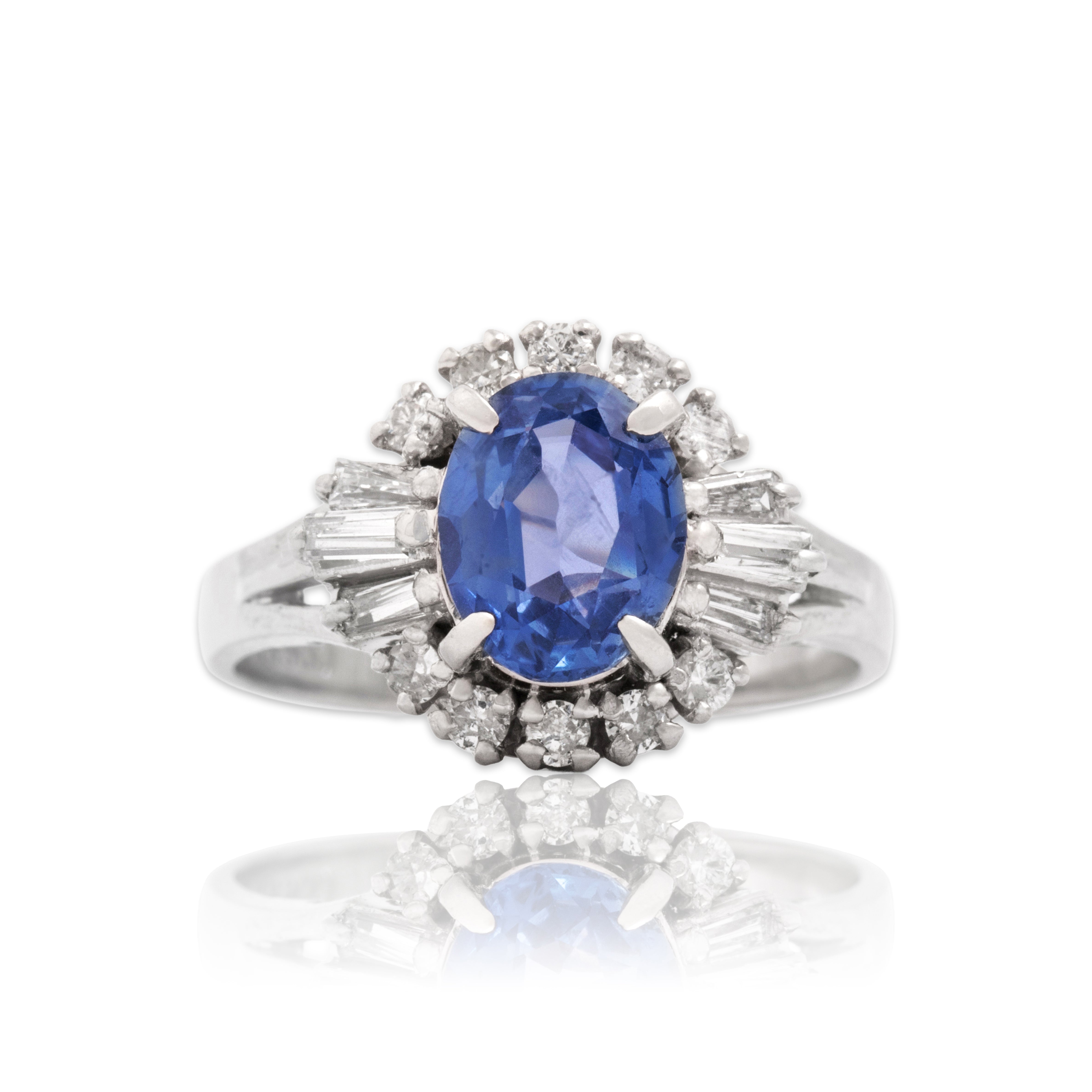 Vintage Platinum 1.53ct Blue Sapphire Diamond Striking Multi-Cut Halo Ring - Close-up view