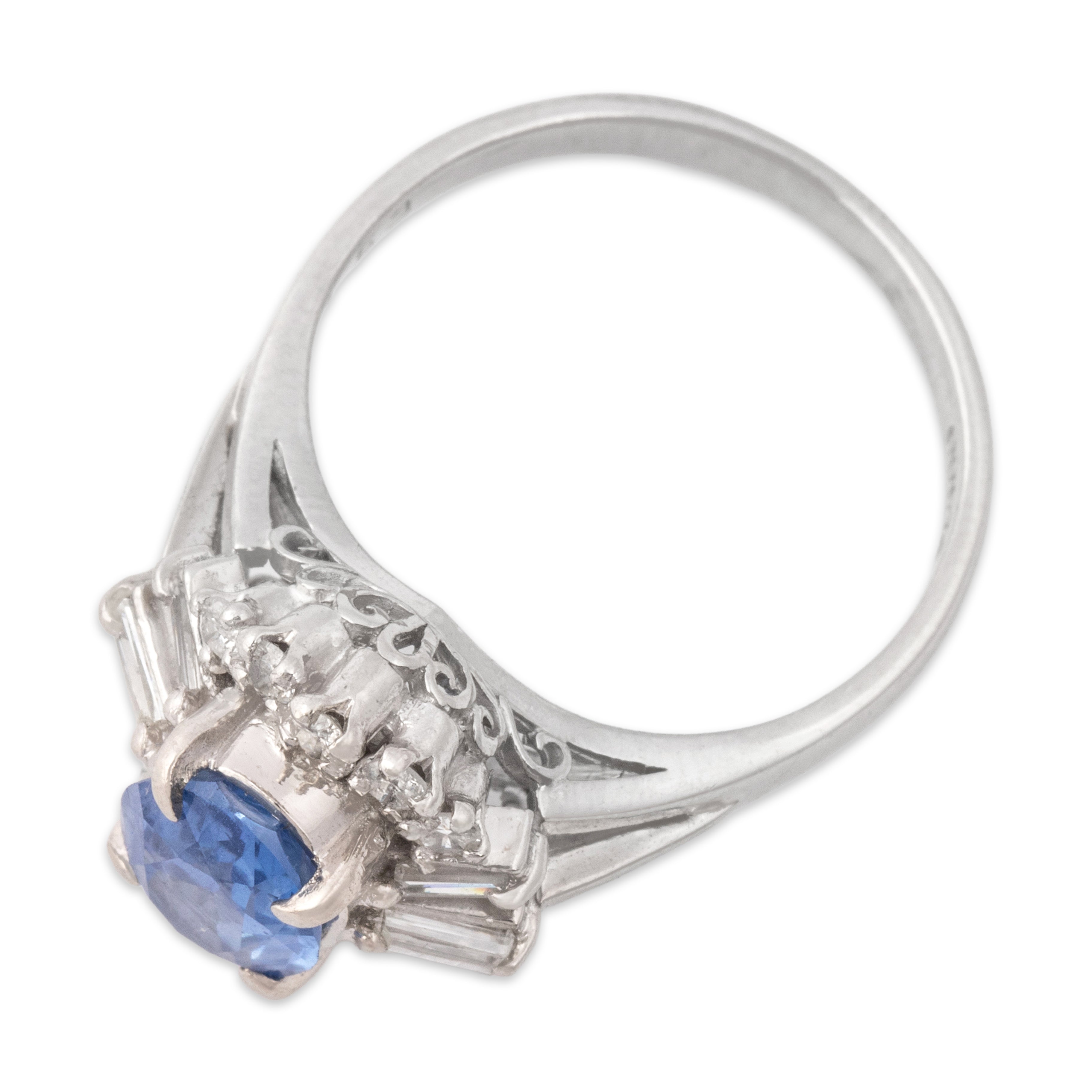 Vintage Platinum 1.53ct Blue Sapphire Diamond Striking Multi-Cut Halo Ring - Overall view