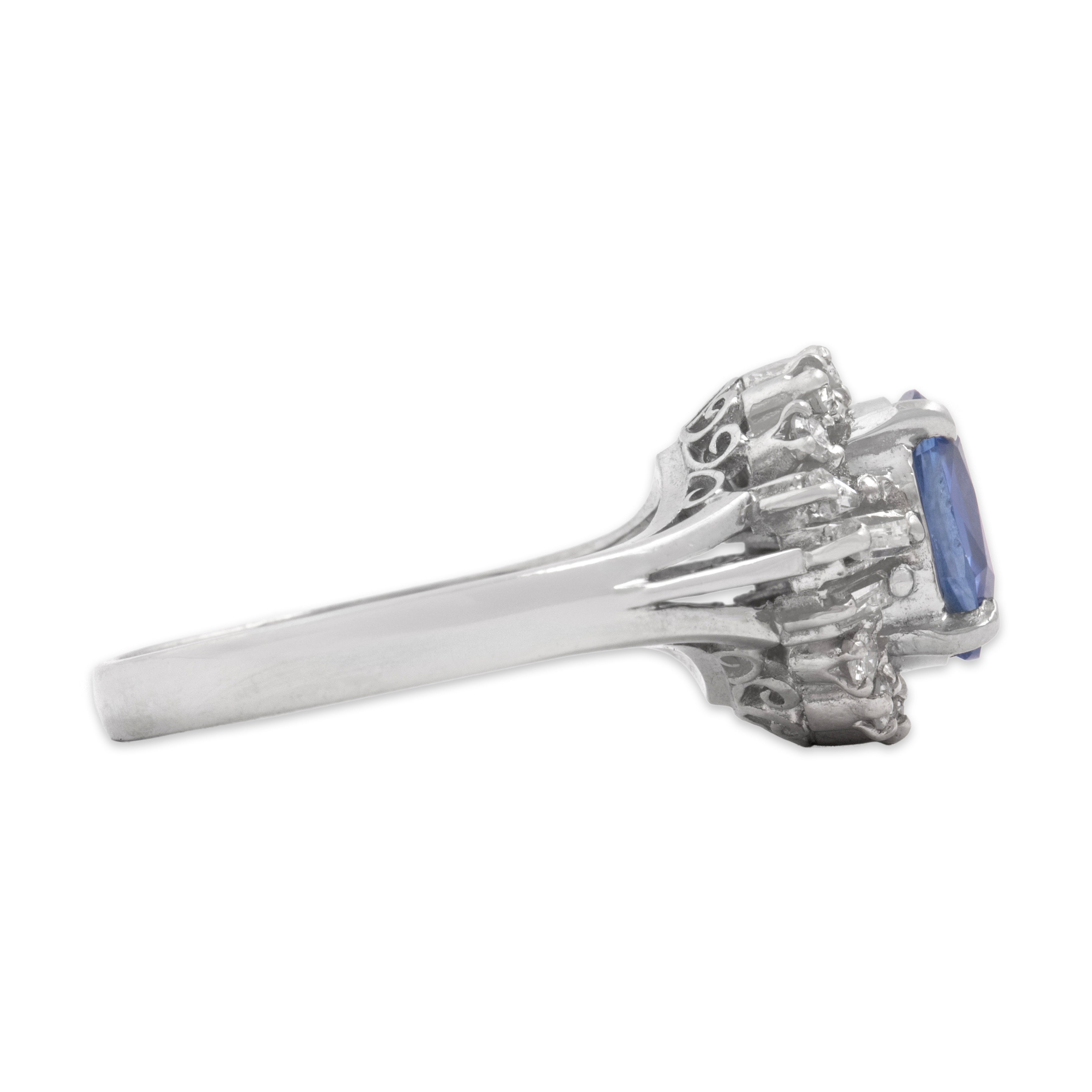 Vintage Platinum 1.53ct Blue Sapphire Diamond Striking Multi-Cut Halo Ring - Side view