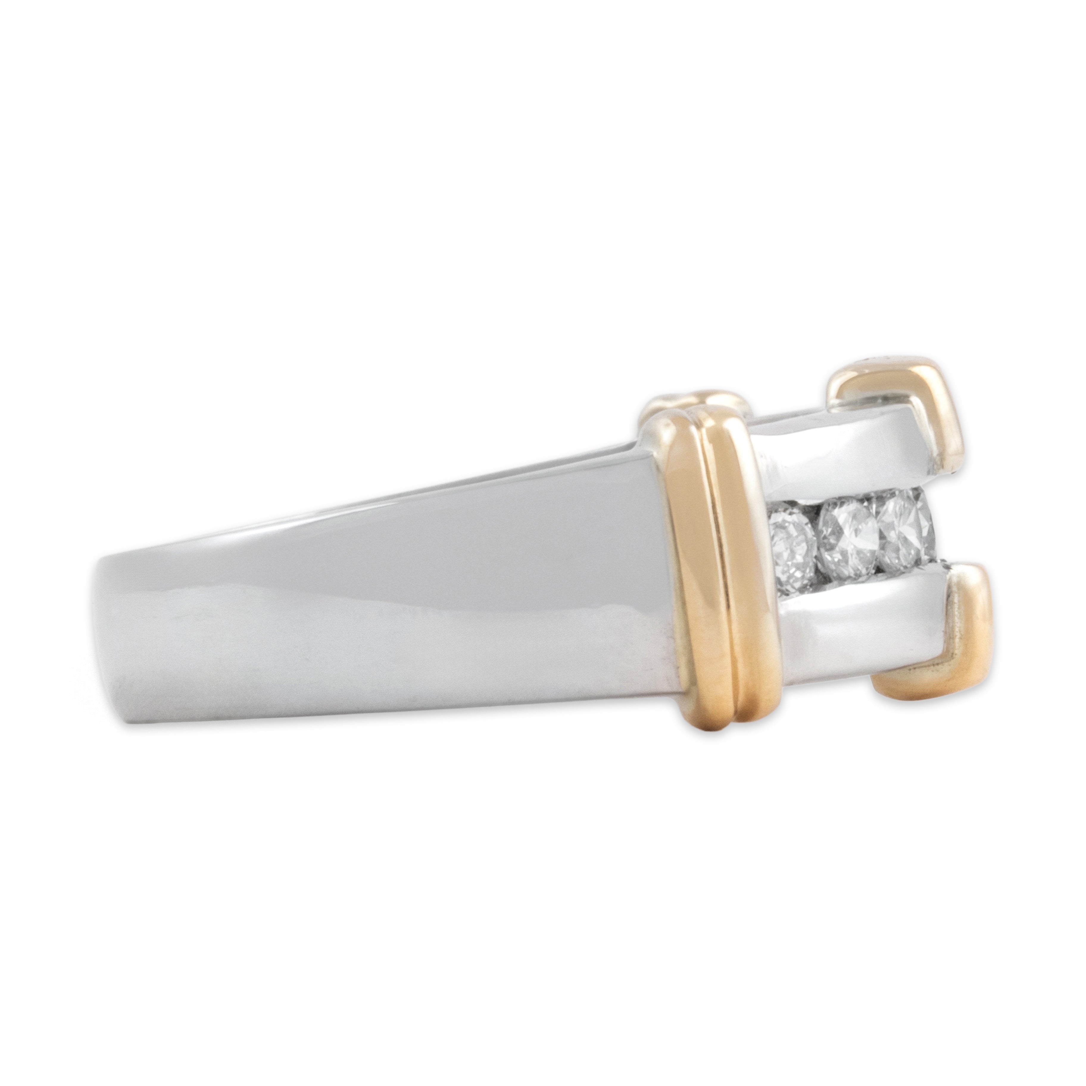 Vintage Platinum & 18k Yellow Gold Diamond Stunning Channel-Set Ribbed Wide Ring - Side view
