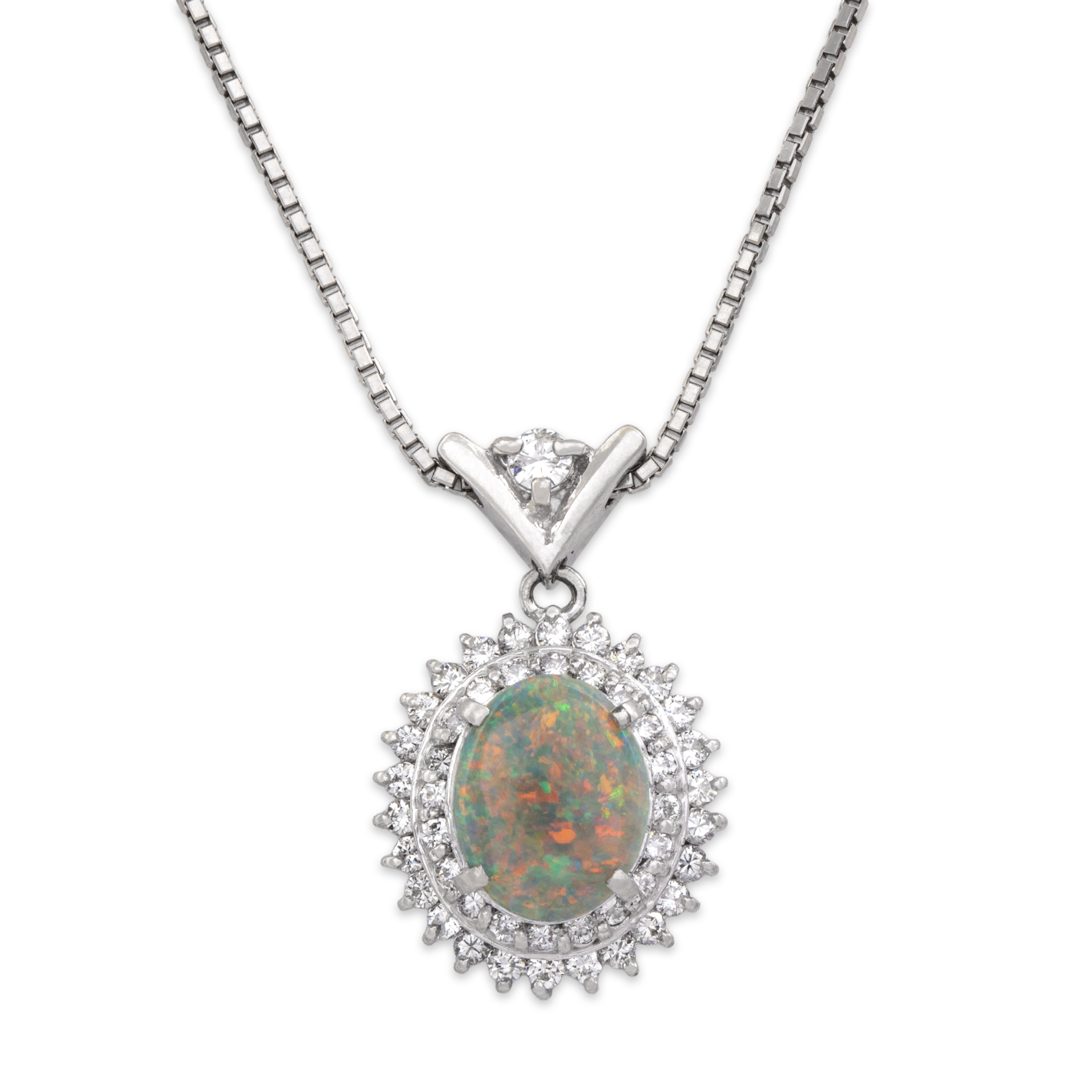 Vintage Platinum [Custom Carat] Iridescent Halo Dangle Adjustable Necklace - Close-up view