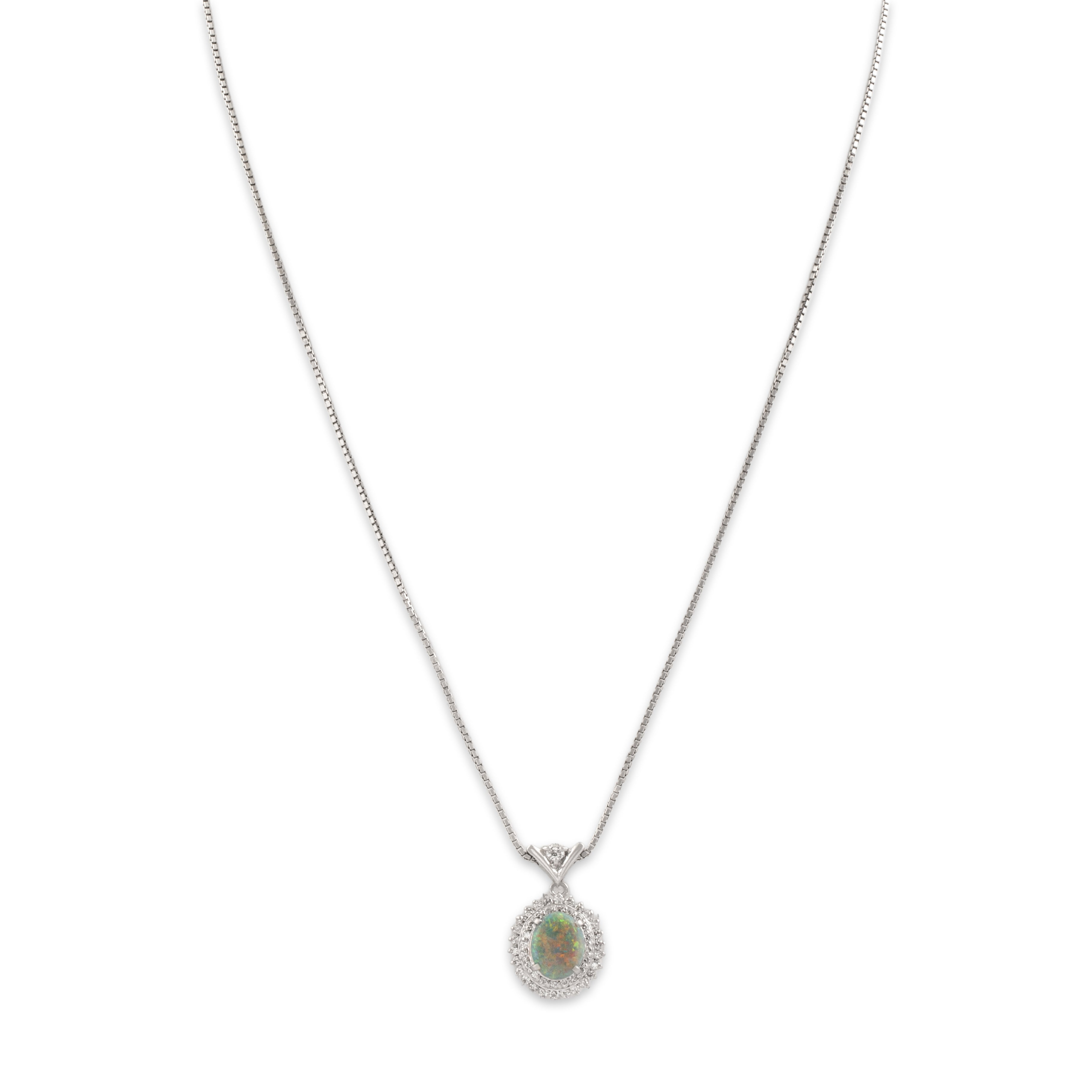 Vintage Platinum [Custom Carat] Iridescent Halo Dangle Adjustable Necklace - detail view #1