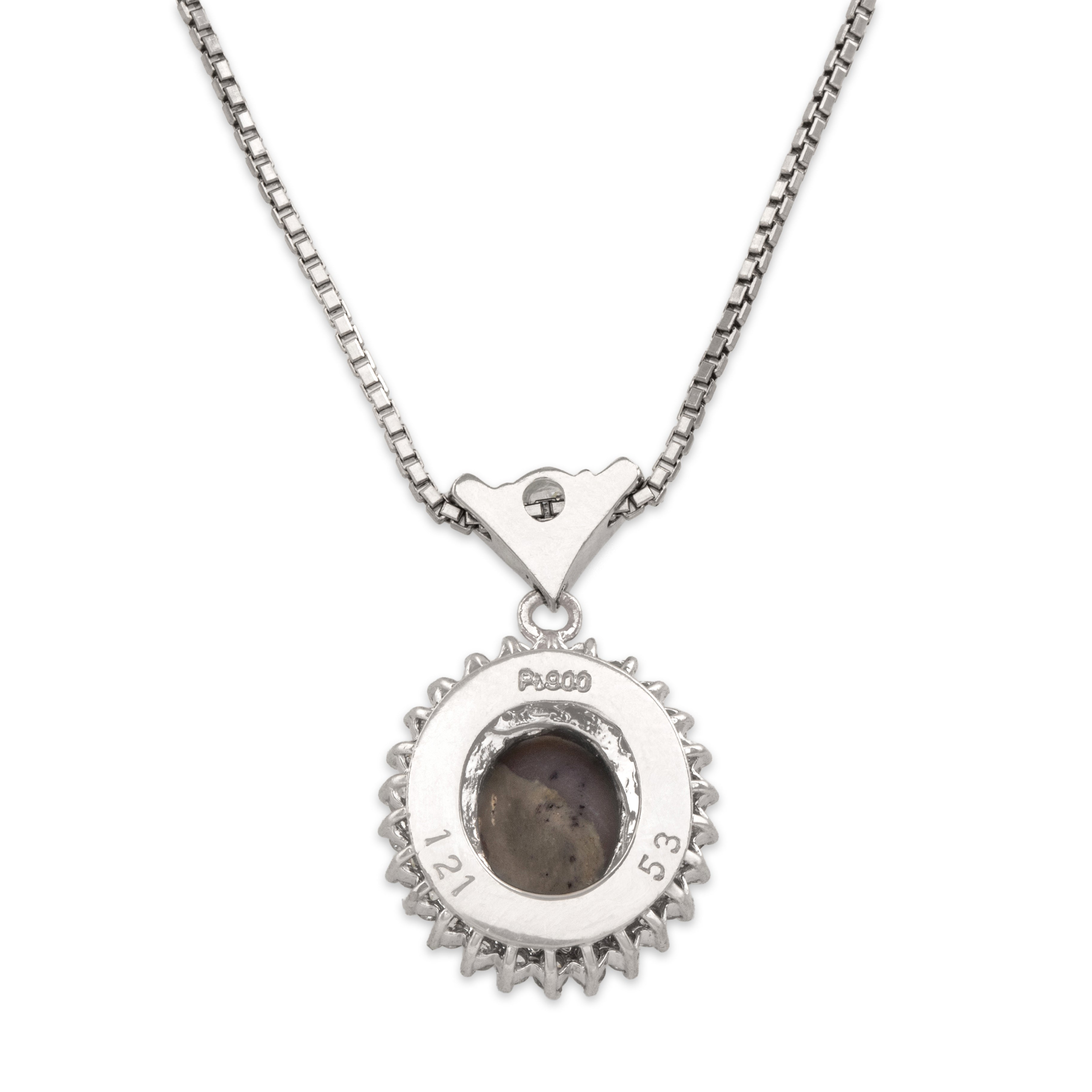 Vintage Platinum [Custom Carat] Iridescent Halo Dangle Adjustable Necklace - Back view