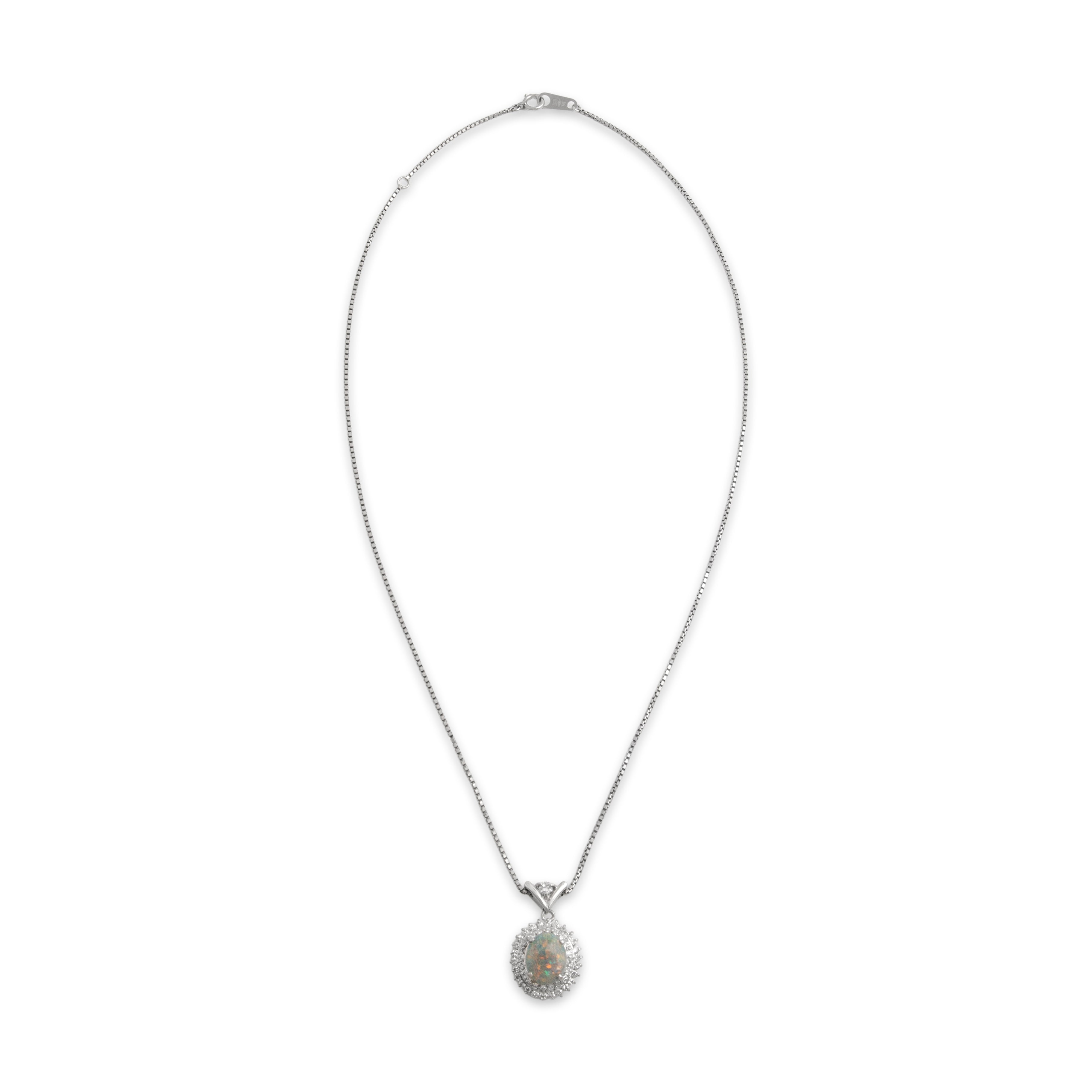 Vintage Platinum [Custom Carat] Iridescent Halo Dangle Adjustable Necklace - Overall view