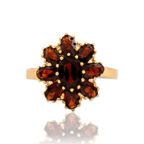 Vintage Italian 18k Yellow Gold 2.46cttw Garnet Blooming Crimson Flower Ring 7.25