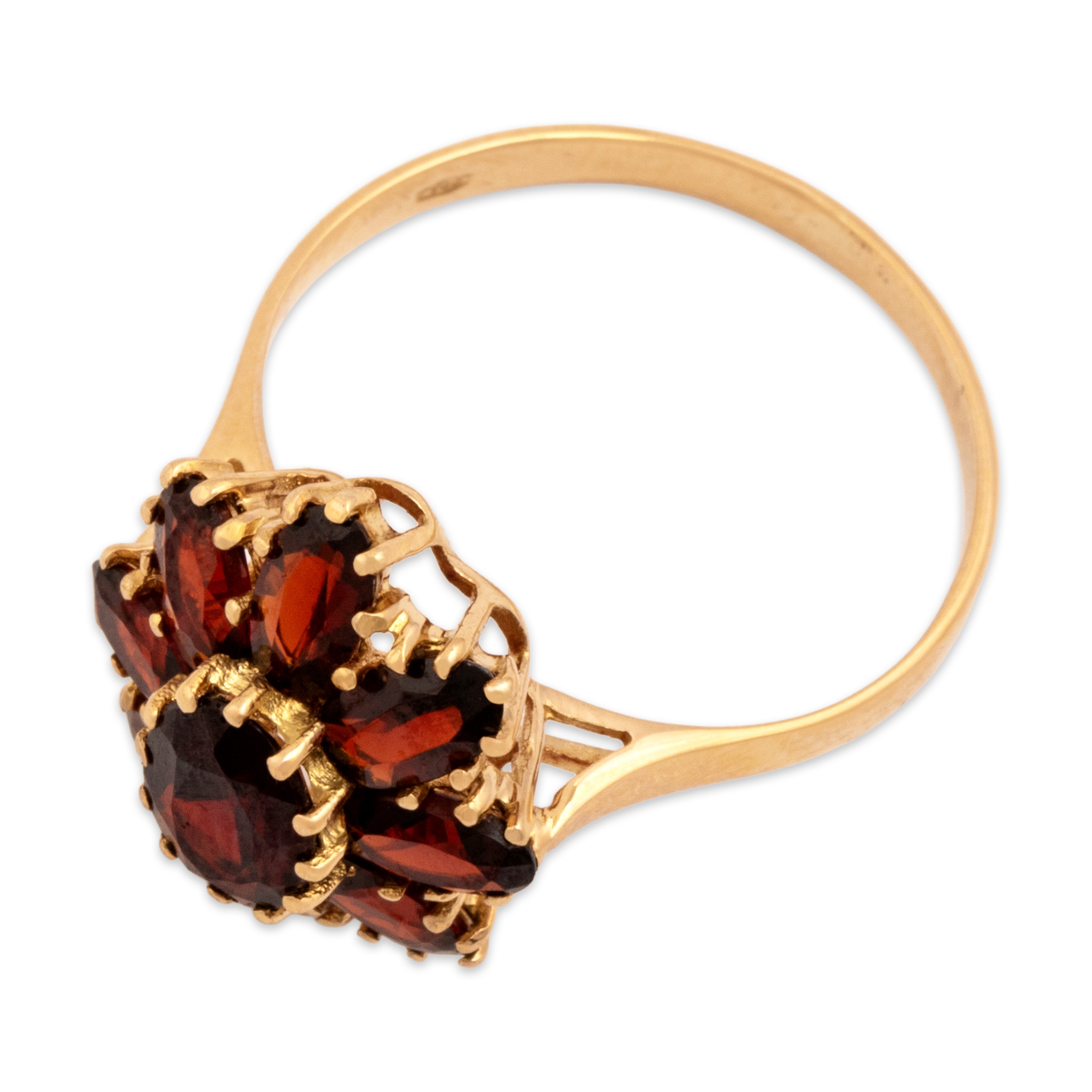 Vintage Italian 18k Yellow Gold 2.46cttw Garnet Blooming Crimson Flower Ring - Overall view