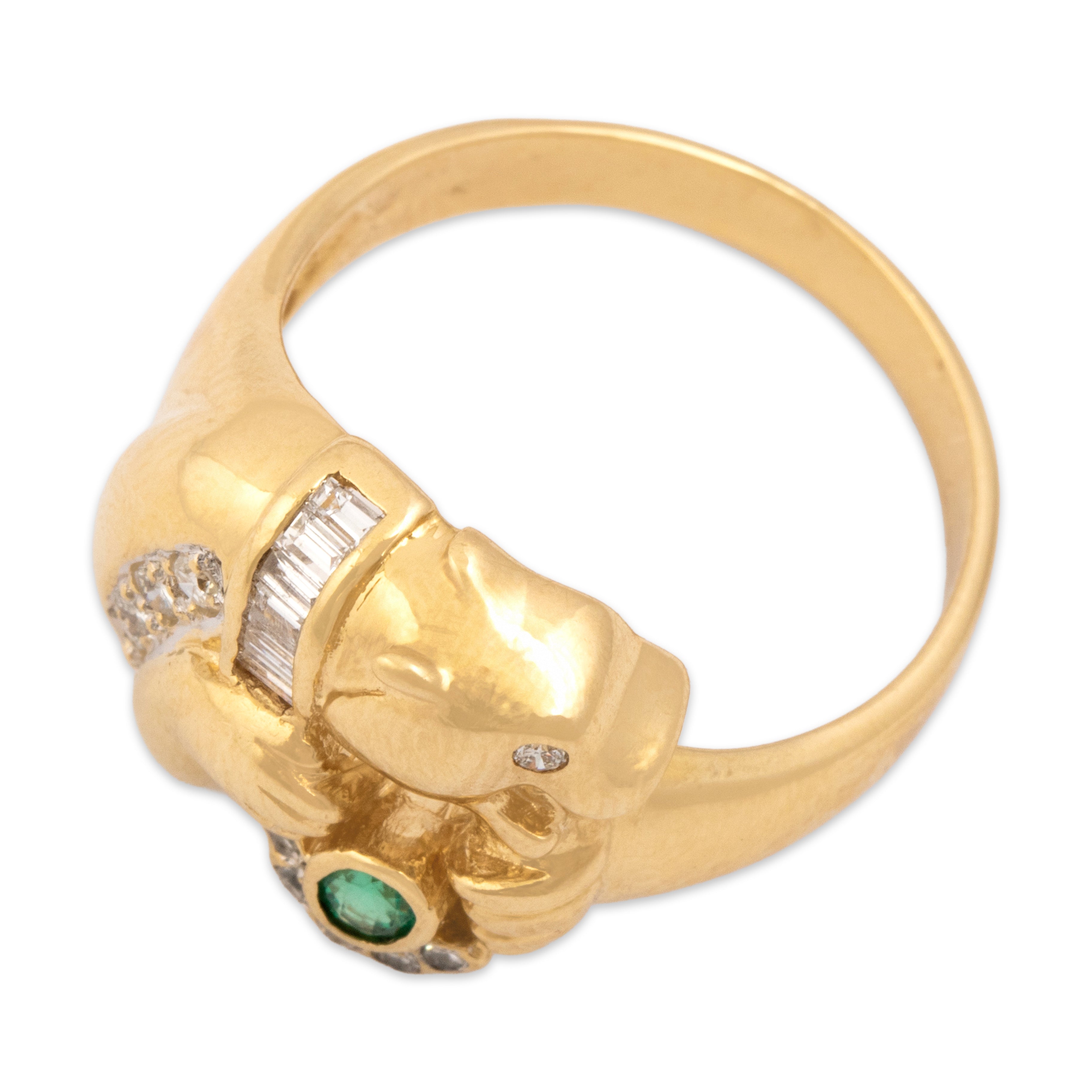 Vintage 18k Yellow Gold Diamond Emerald Fierce Panther Ring - Overall view
