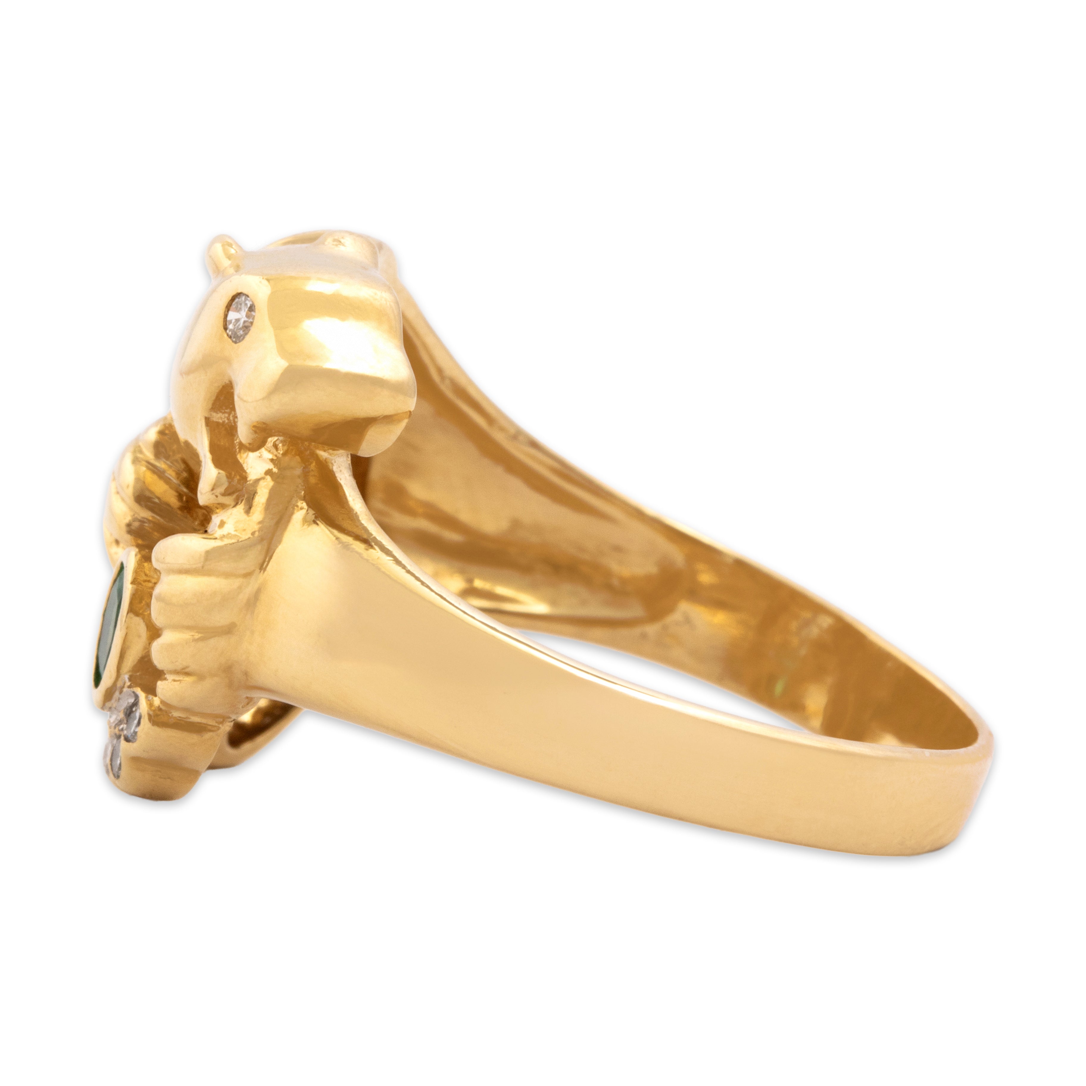 Vintage 18k Yellow Gold Diamond Emerald Fierce Panther Ring - Side view