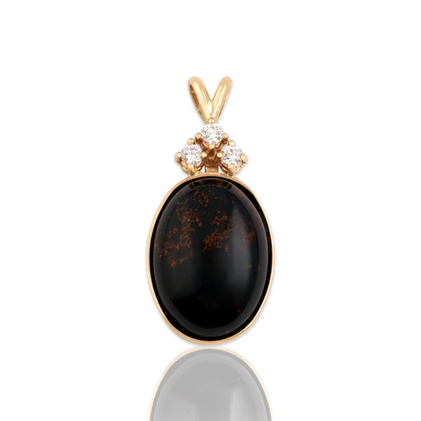 Vintage 14k Yellow Gold 8.78ct Bloodstone Diamond Stunning Cabochon Pendant
