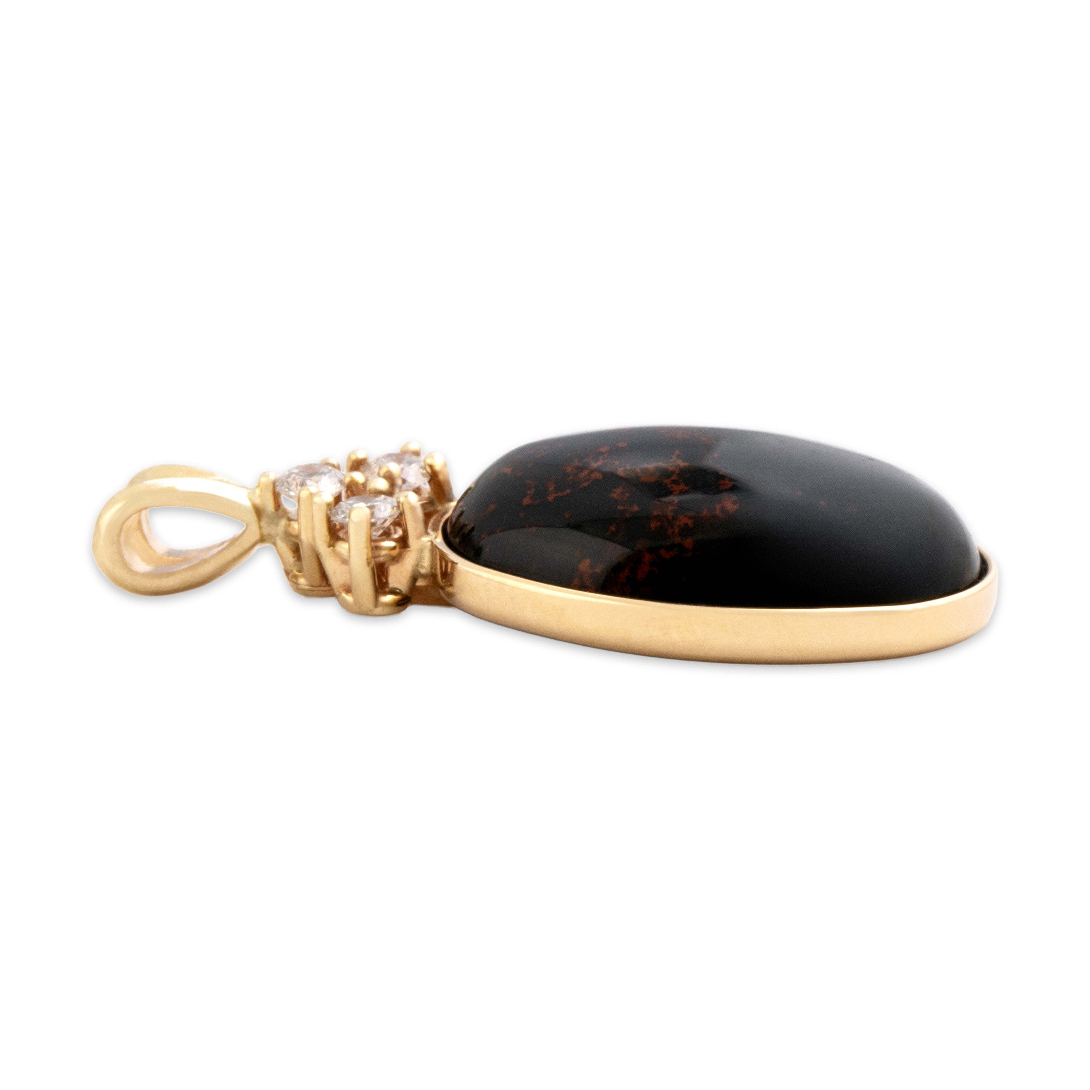 Vintage 14k Yellow Gold 8.78ct Bloodstone Diamond Stunning Cabochon Pendant