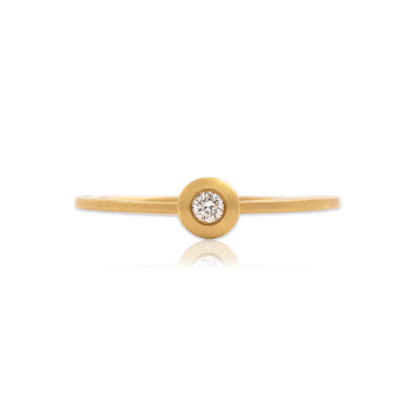 Estate Italian 18k Yellow Gold .04ct Diamond Brushed Flat Solitaire Ring 6.25